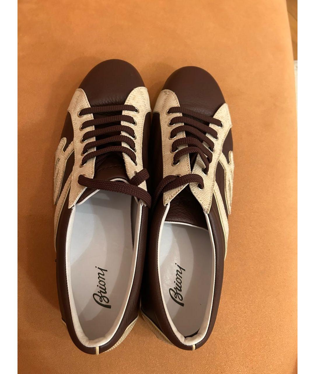 BRIONI Коричневые кожаные низкие кроссовки / кеды, фото 3