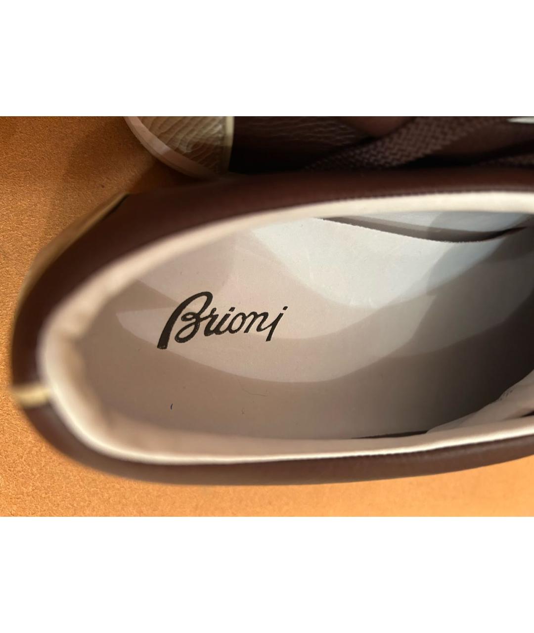 BRIONI Коричневые кожаные низкие кроссовки / кеды, фото 8