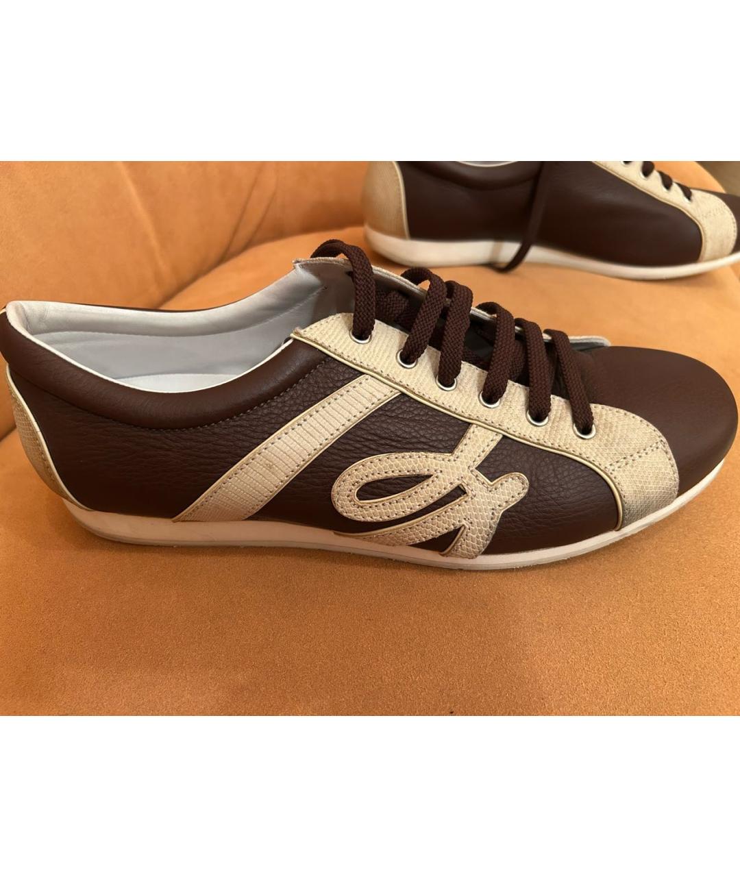 BRIONI Коричневые кожаные низкие кроссовки / кеды, фото 9