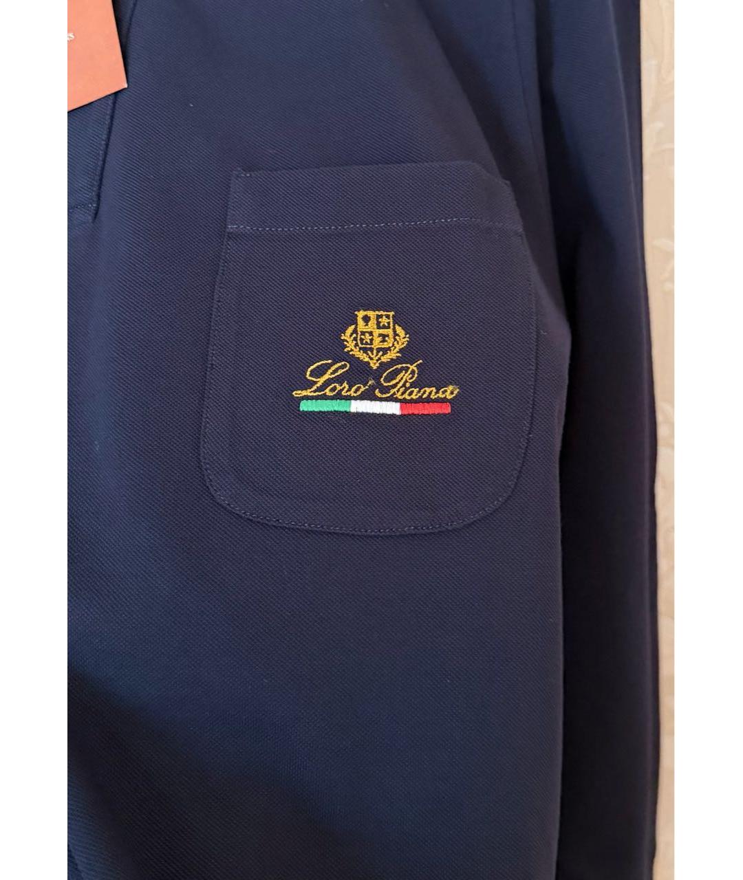 LORO PIANA Темно-синее хлопковое поло с длинным рукавом, фото 4