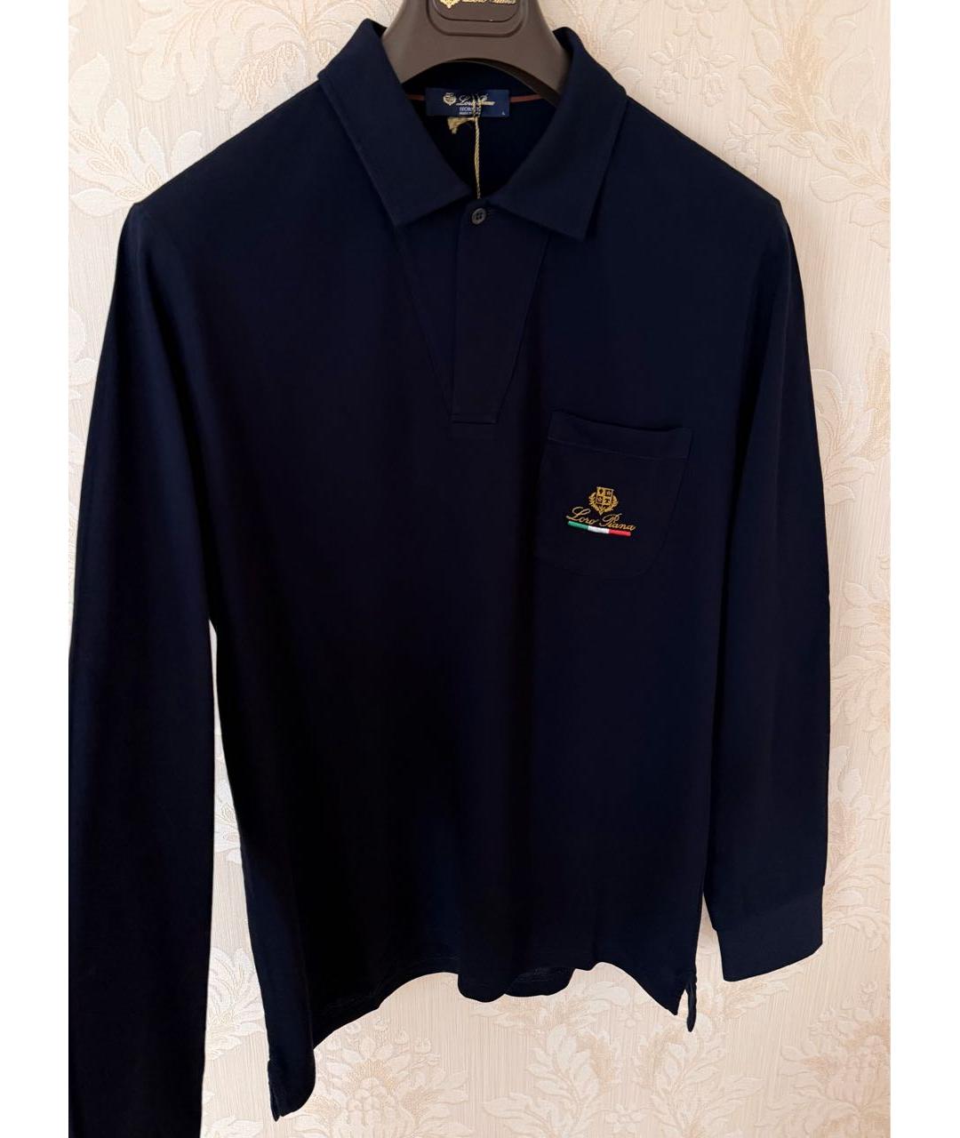 LORO PIANA Темно-синее хлопковое поло с длинным рукавом, фото 3