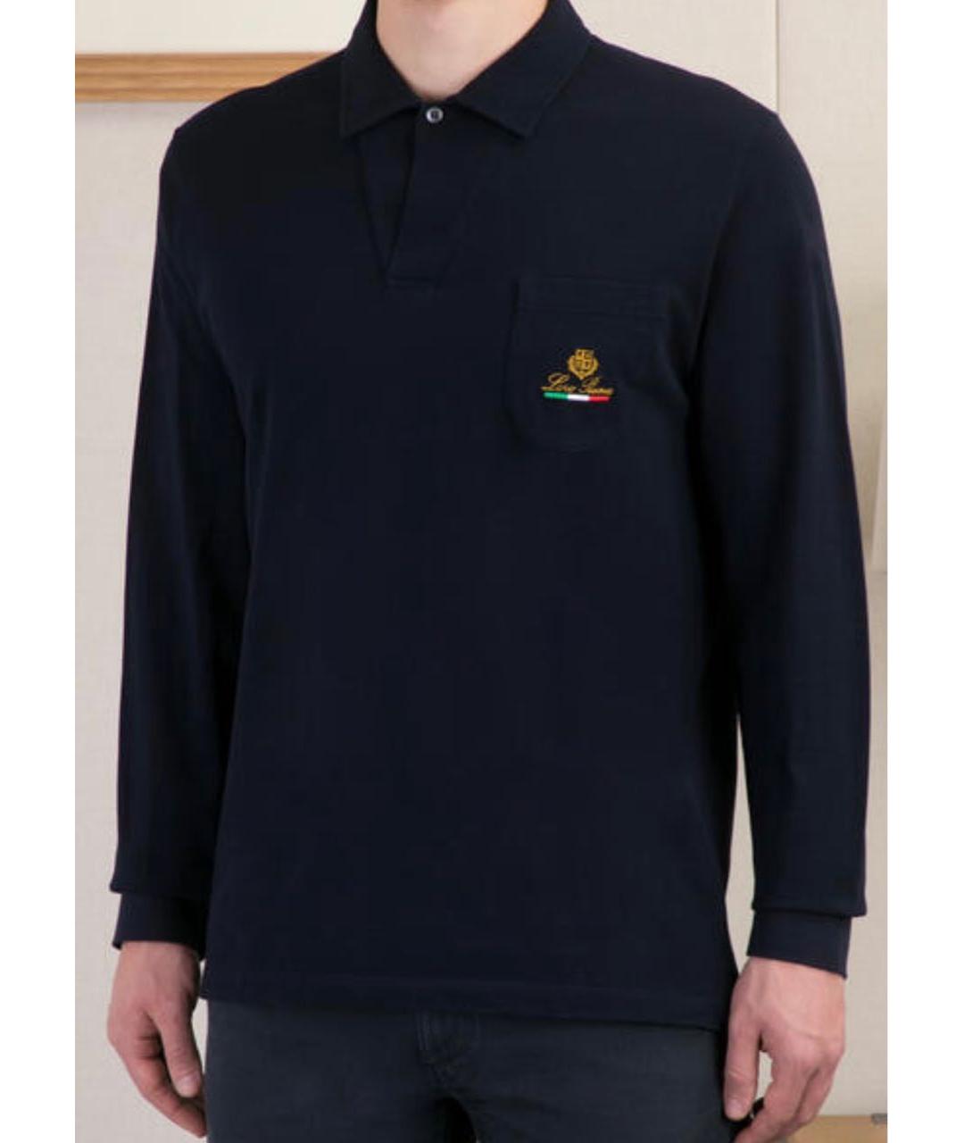 LORO PIANA Темно-синее хлопковое поло с длинным рукавом, фото 2