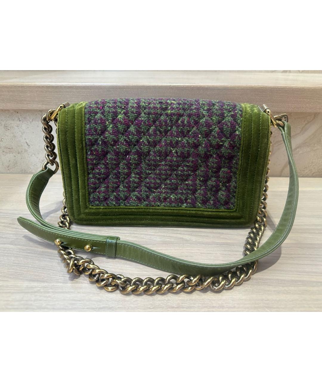 CHANEL Зеленая шерстяная сумка через плечо, фото 2