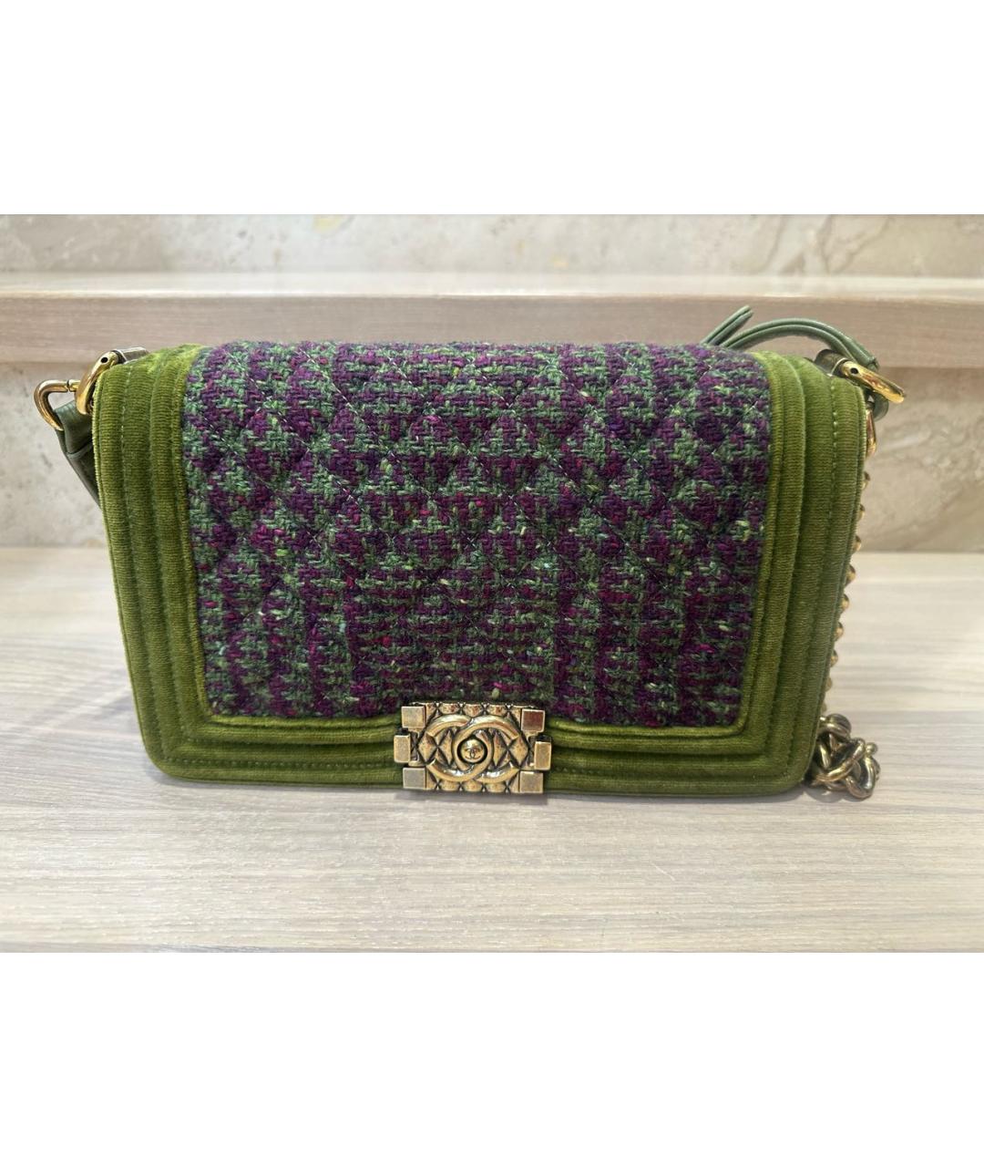 CHANEL Зеленая шерстяная сумка через плечо, фото 9