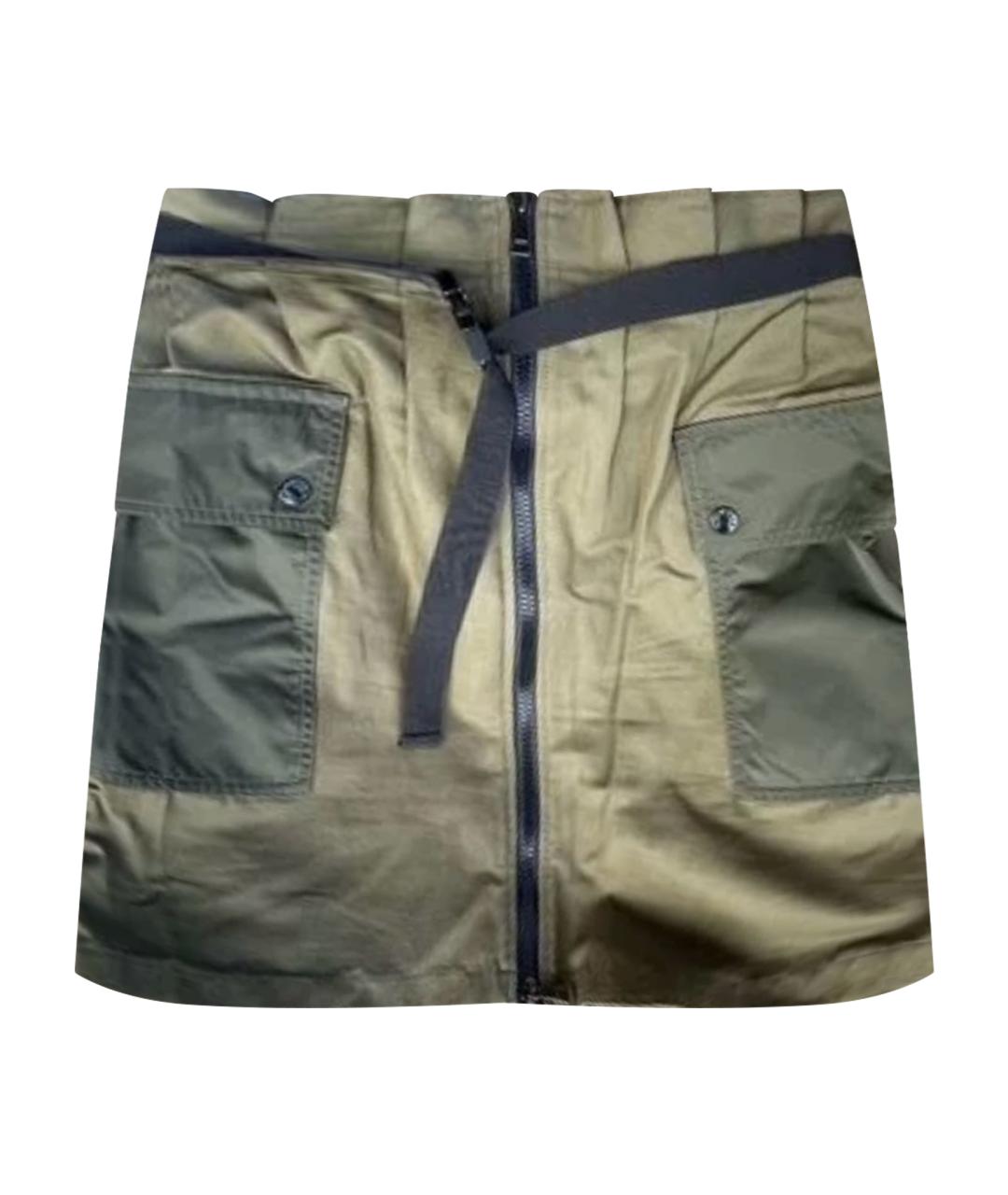 MONCLER Хаки хлопковая юбка мини, фото 1