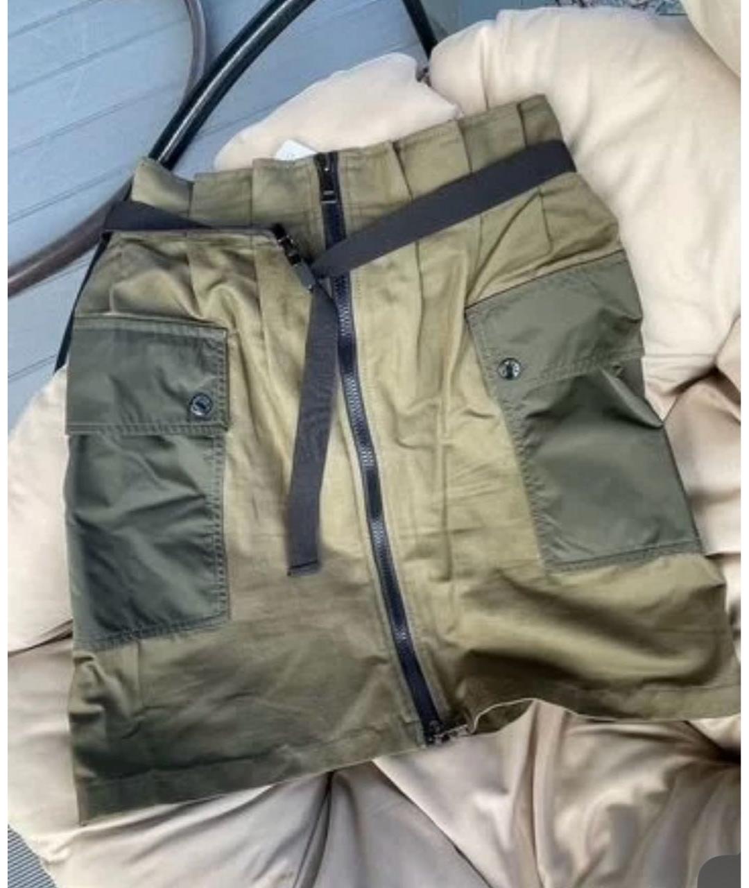 MONCLER Хаки хлопковая юбка мини, фото 7