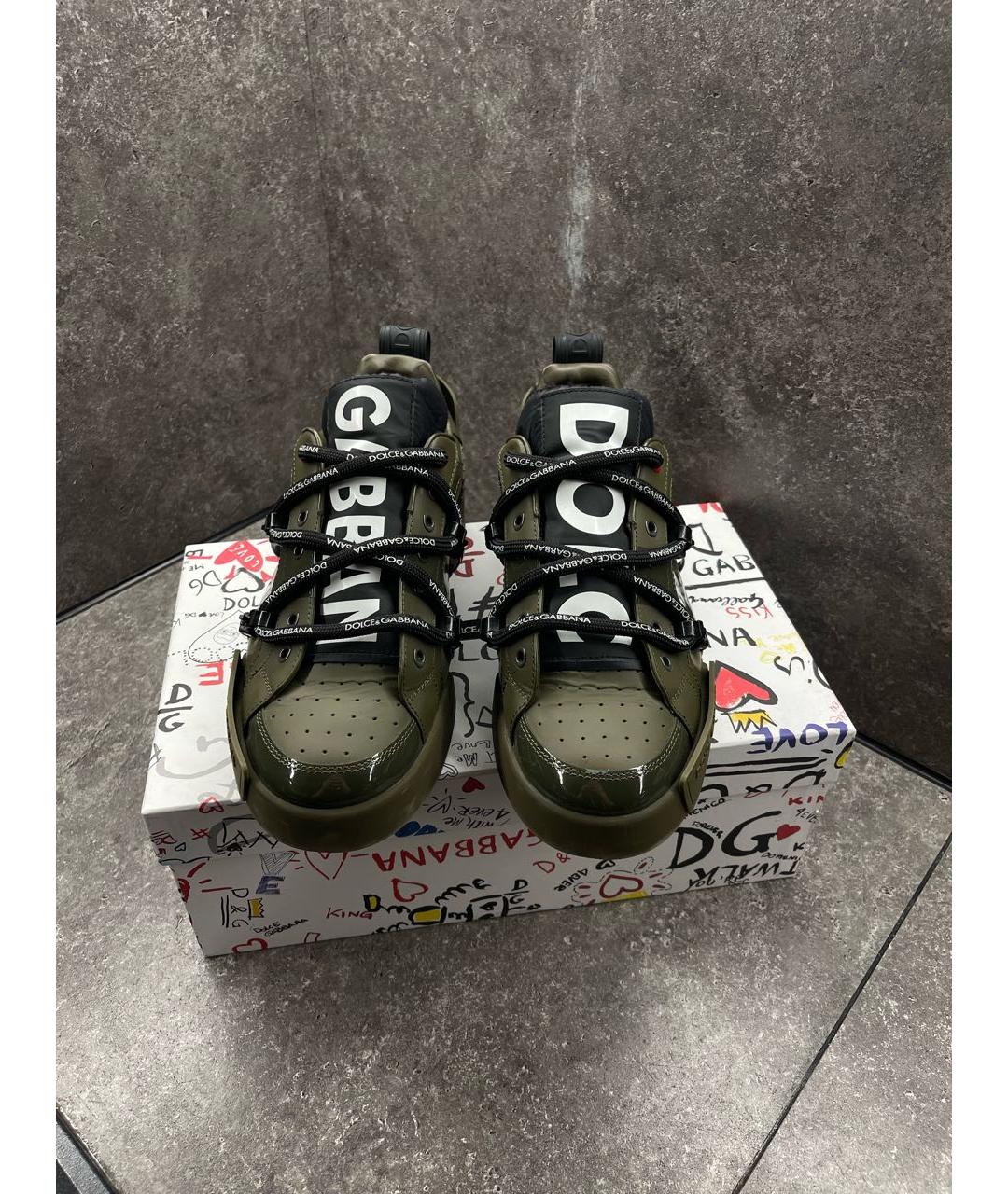 DOLCE&GABBANA Хаки кожаные низкие кроссовки / кеды, фото 3