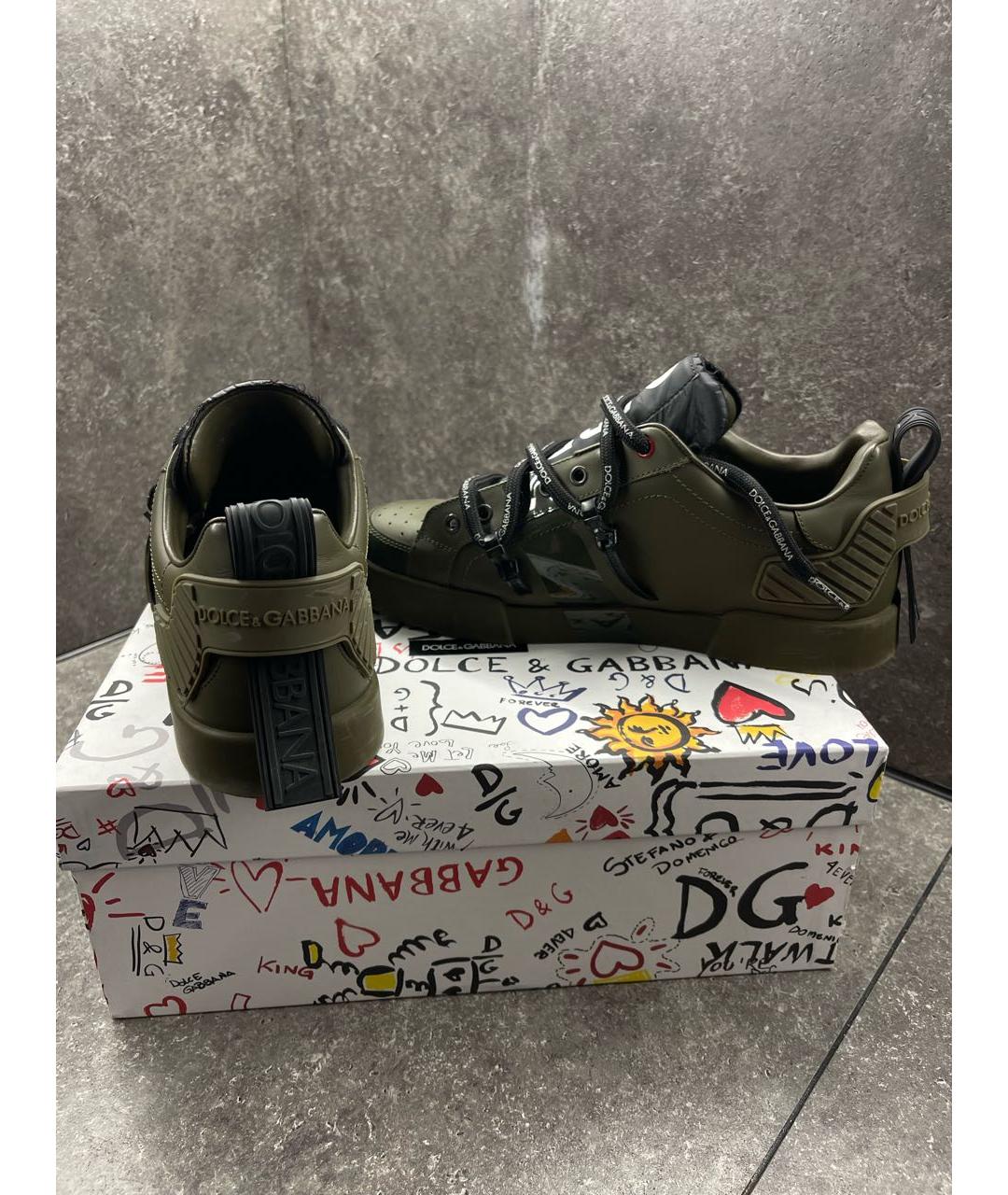 DOLCE&GABBANA Хаки кожаные низкие кроссовки / кеды, фото 5