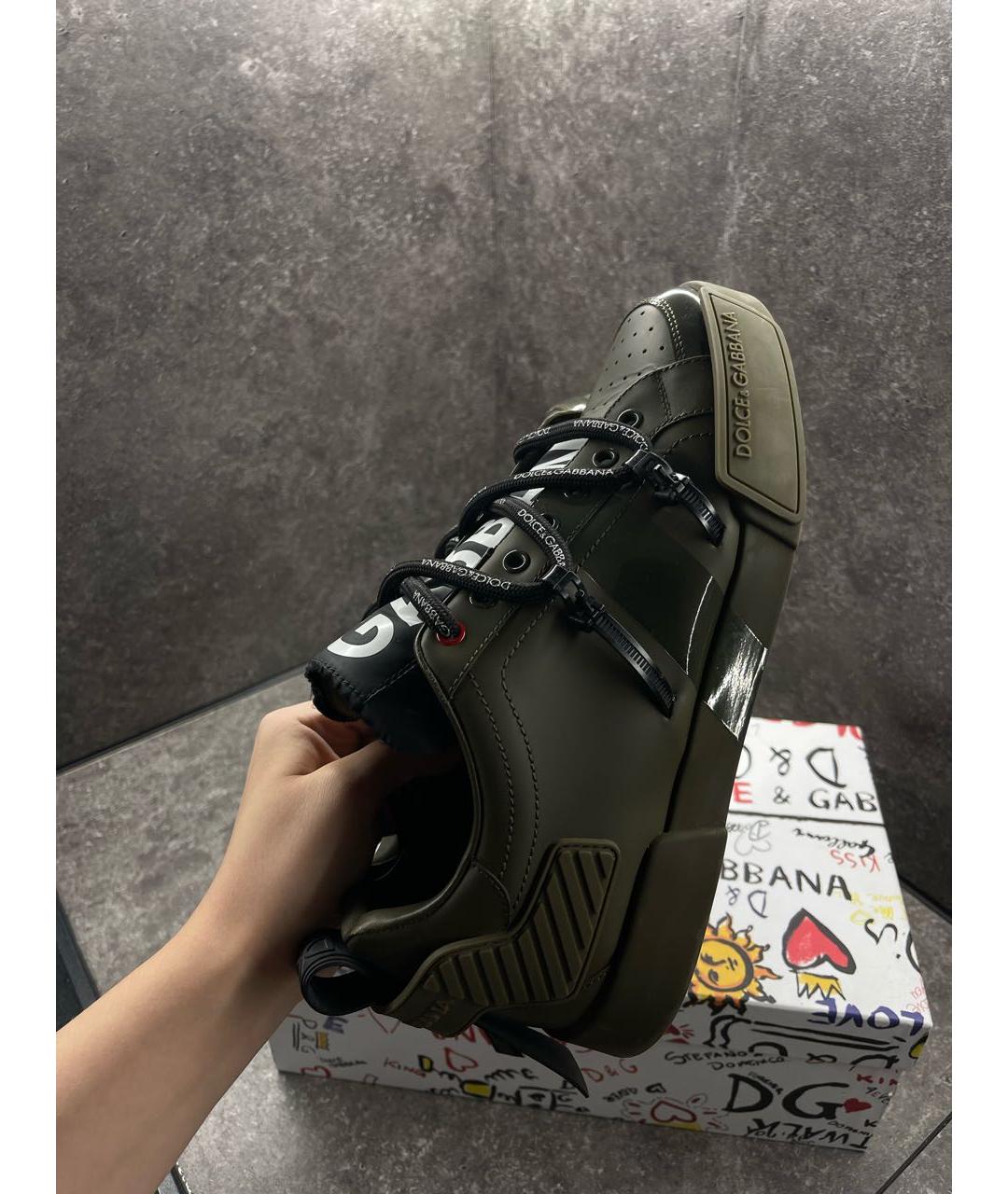 DOLCE&GABBANA Хаки кожаные низкие кроссовки / кеды, фото 9