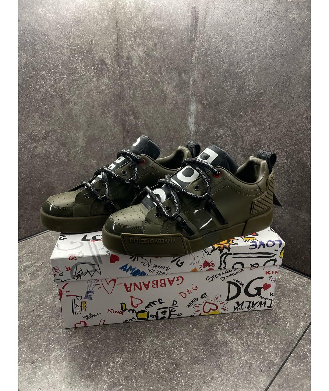 DOLCE&GABBANA Хаки кожаные низкие кроссовки / кеды, фото 2