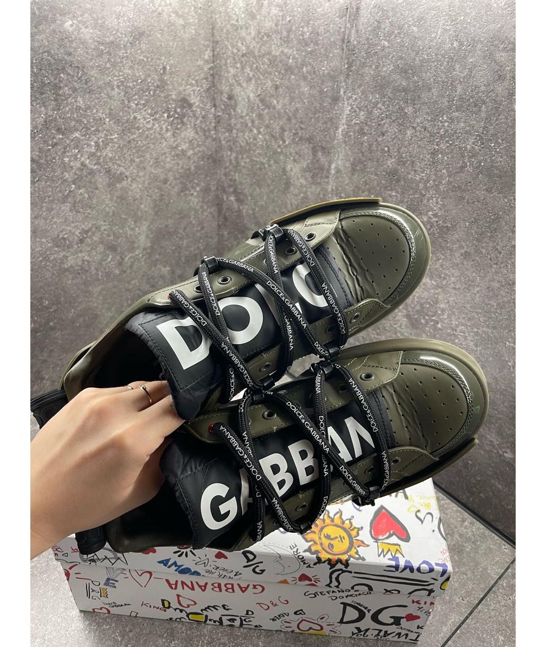 DOLCE&GABBANA Хаки кожаные низкие кроссовки / кеды, фото 4