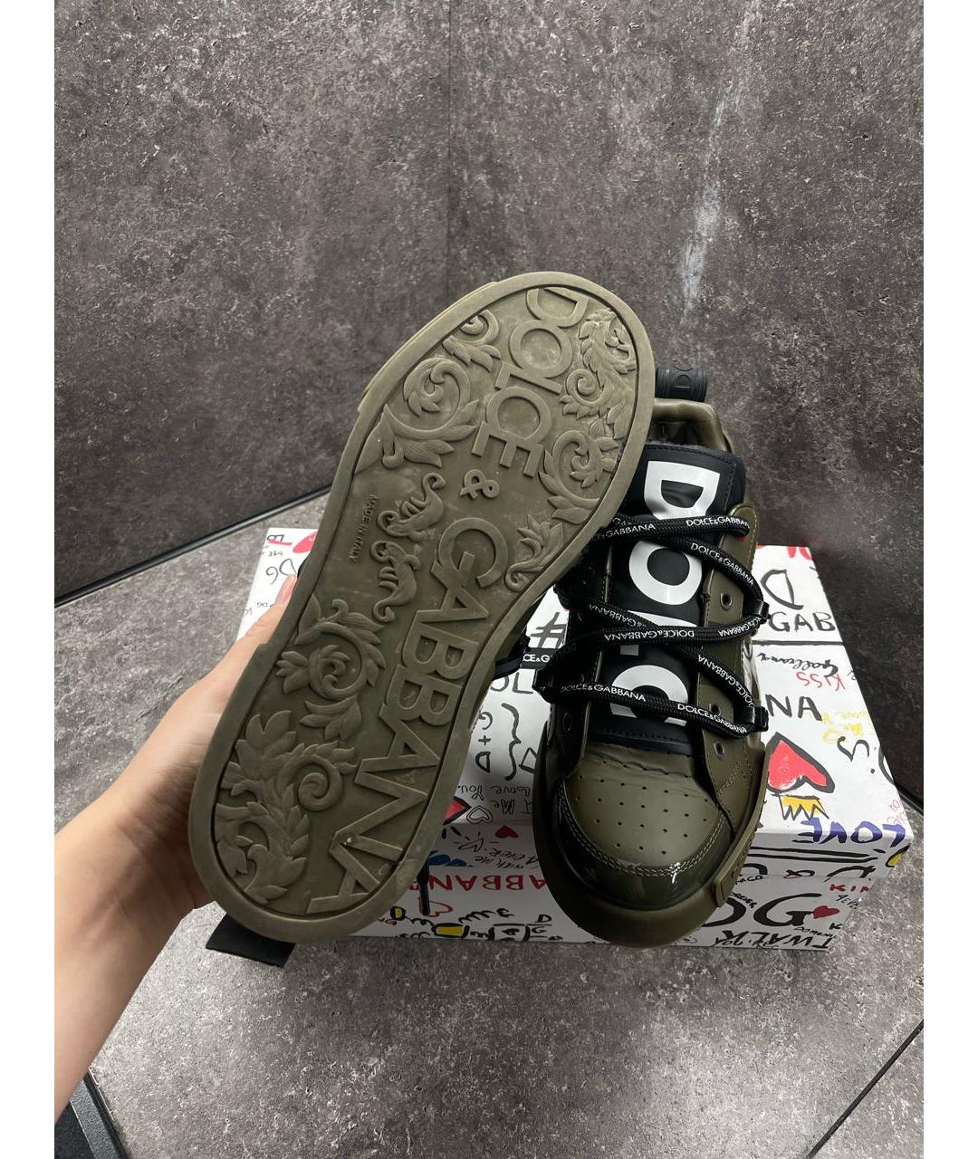 DOLCE&GABBANA Хаки кожаные низкие кроссовки / кеды, фото 7