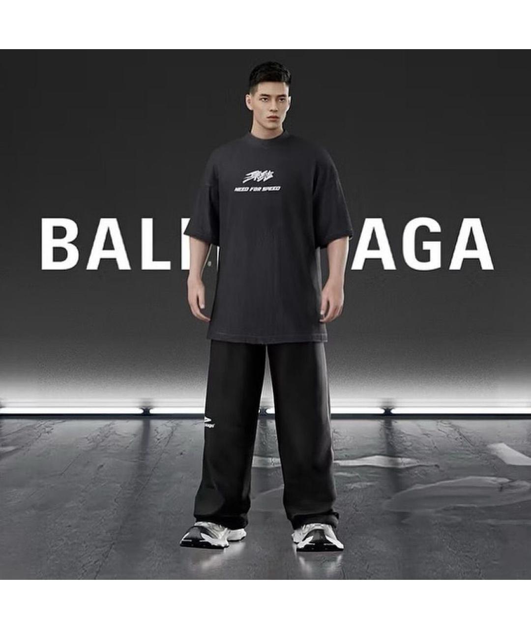 BALENCIAGA Черная хлопковая футболка, фото 3