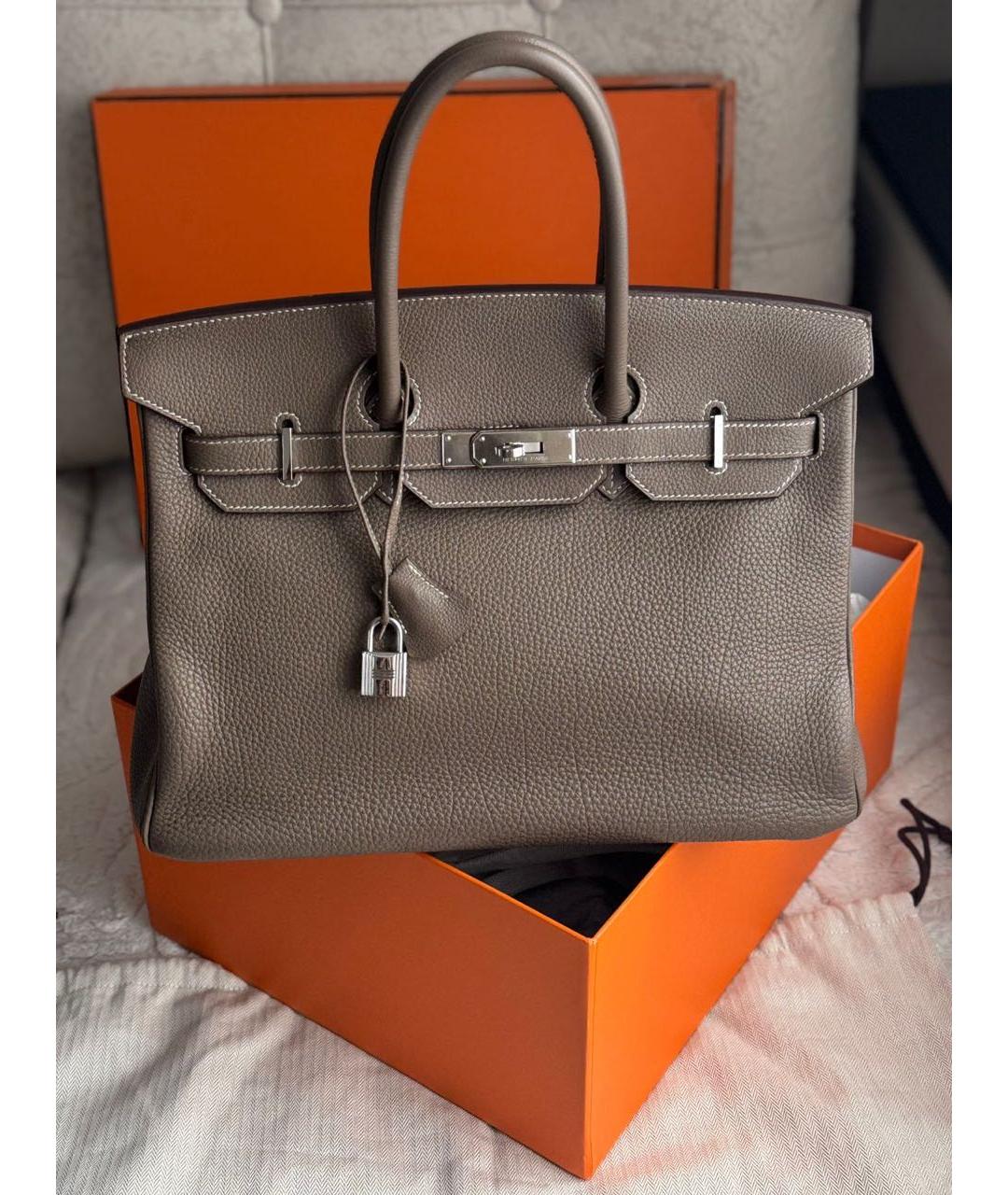 HERMES Бежевая кожаная сумка с короткими ручками, фото 9