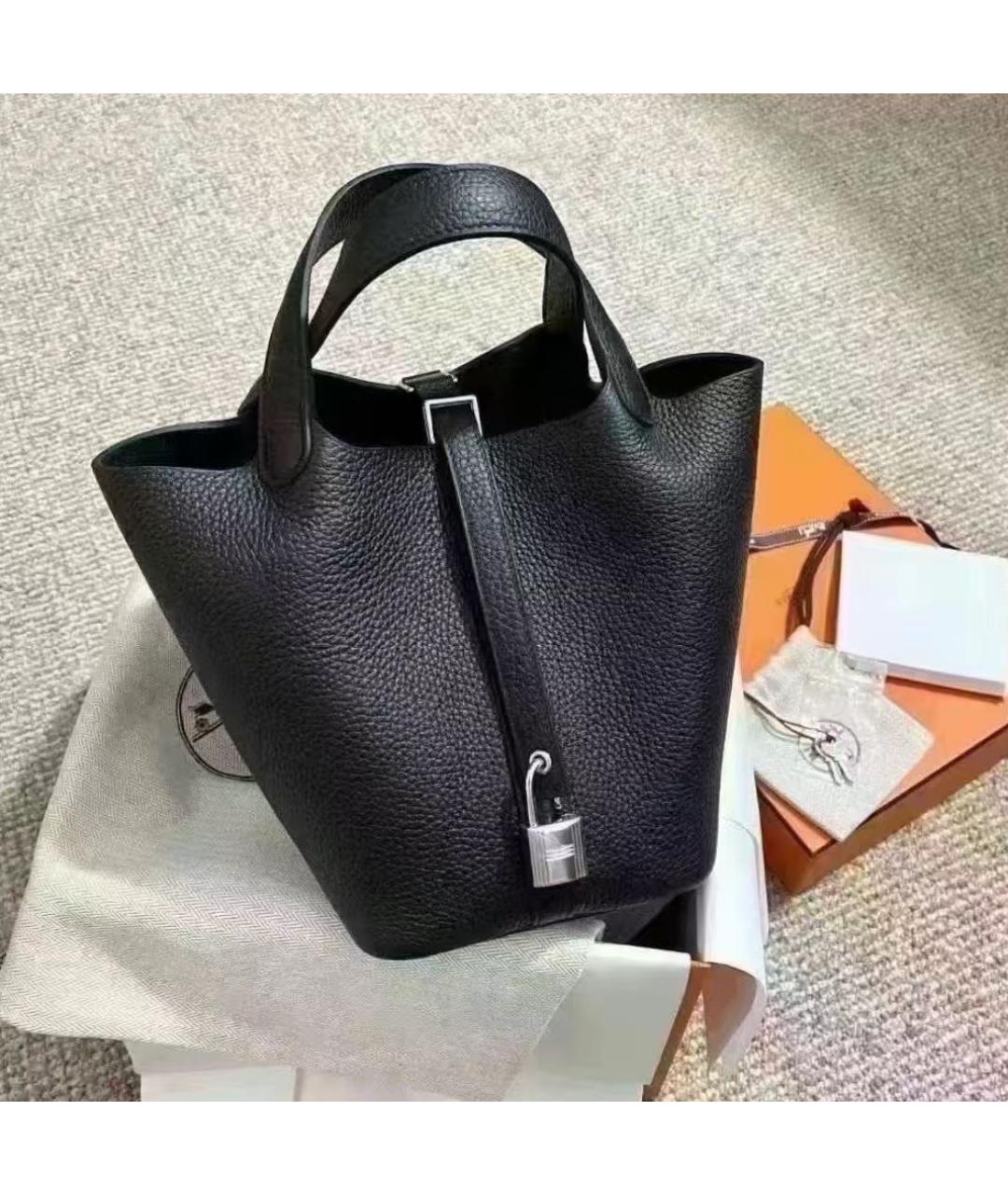 HERMES Черная кожаная сумка с короткими ручками, фото 2