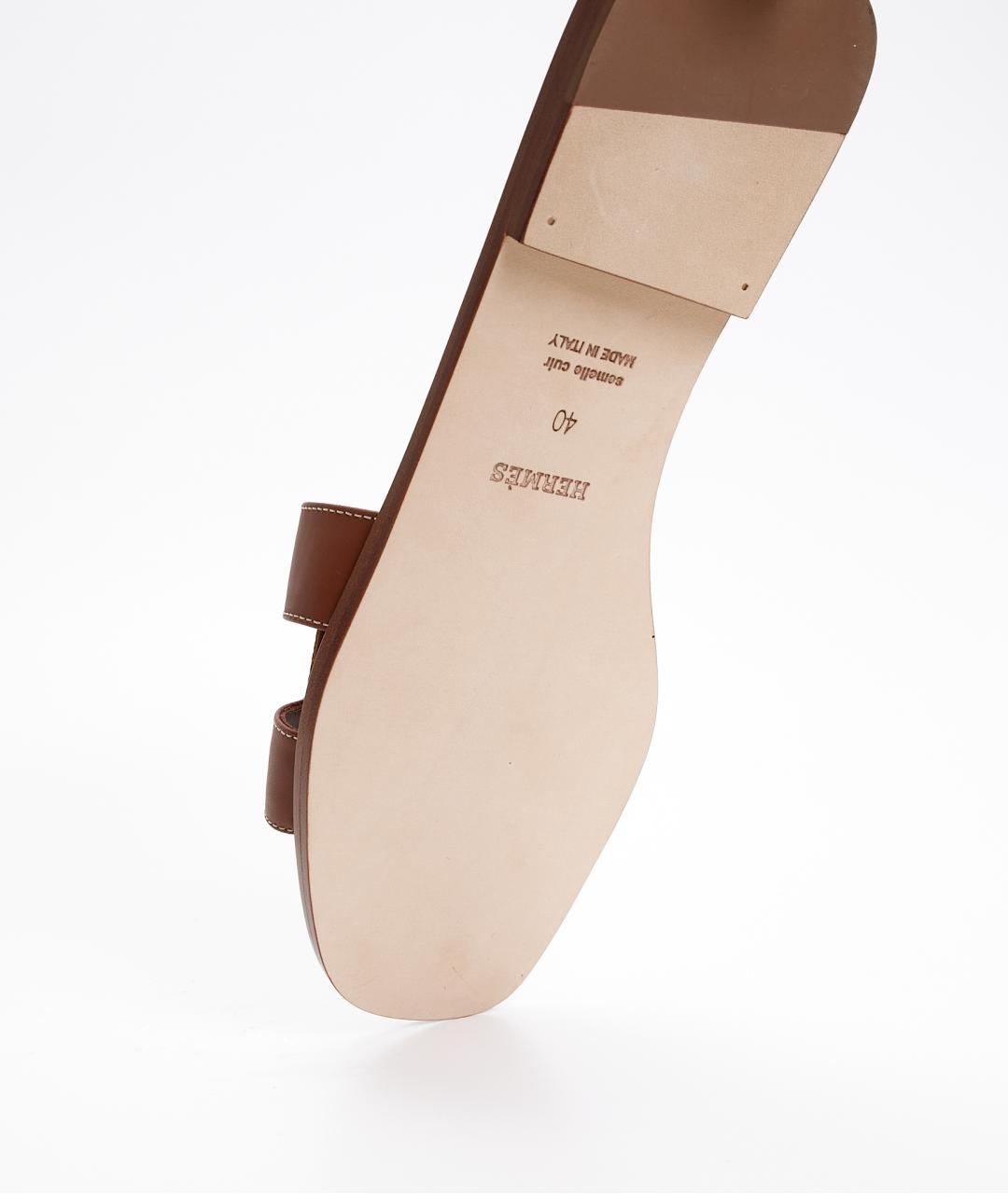 HERMES Коричневые кожаные шлепанцы, фото 7