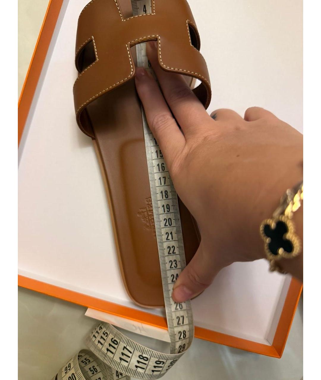 HERMES Коричневые кожаные шлепанцы, фото 2