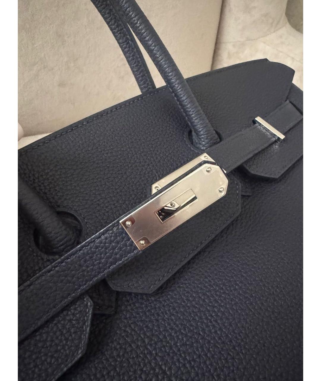 HERMES Темно-синяя кожаная сумка с короткими ручками, фото 5