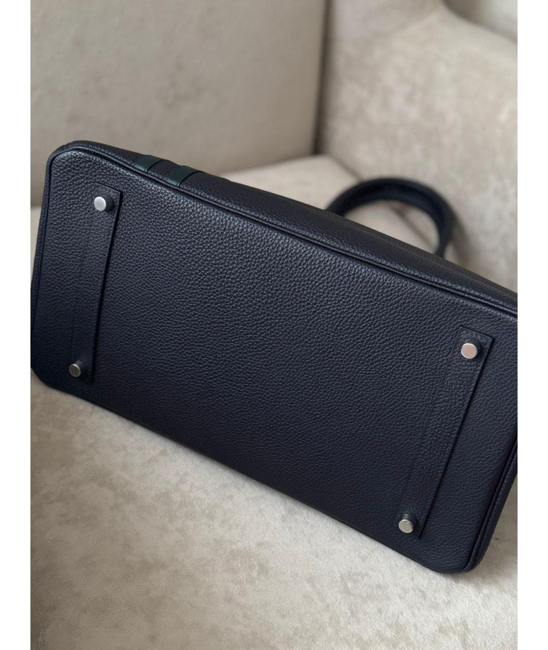 HERMES Темно-синяя кожаная сумка с короткими ручками, фото 7