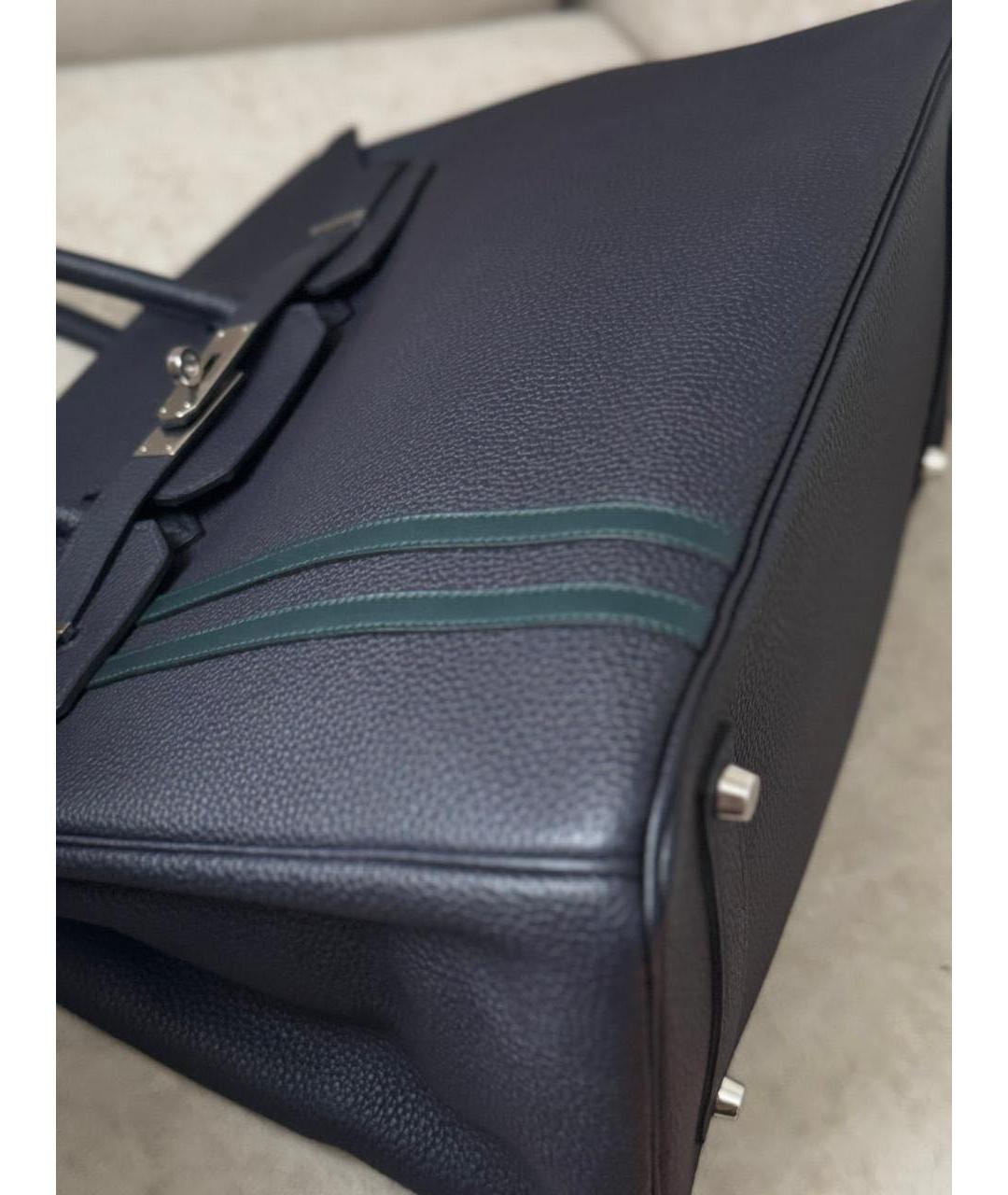 HERMES Темно-синяя кожаная сумка с короткими ручками, фото 6