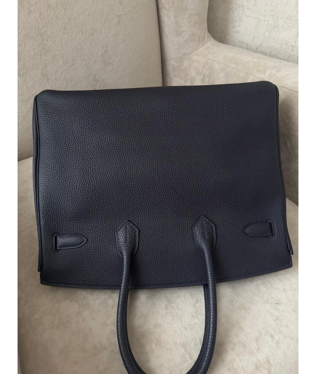HERMES Темно-синяя кожаная сумка с короткими ручками, фото 3
