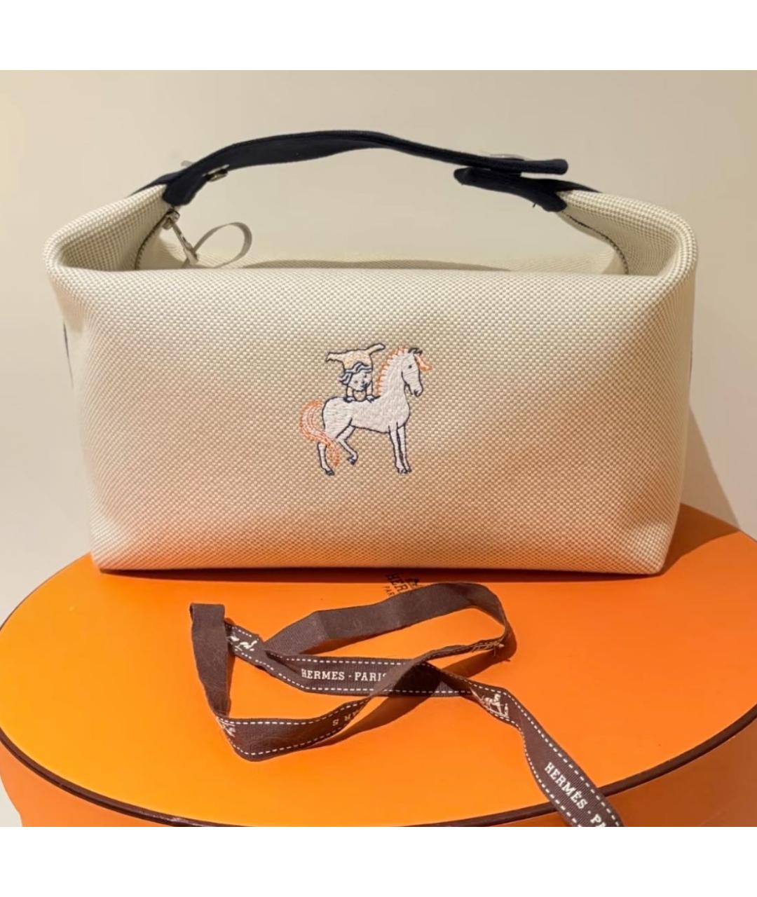 HERMES Белая тканевая косметичка, фото 2