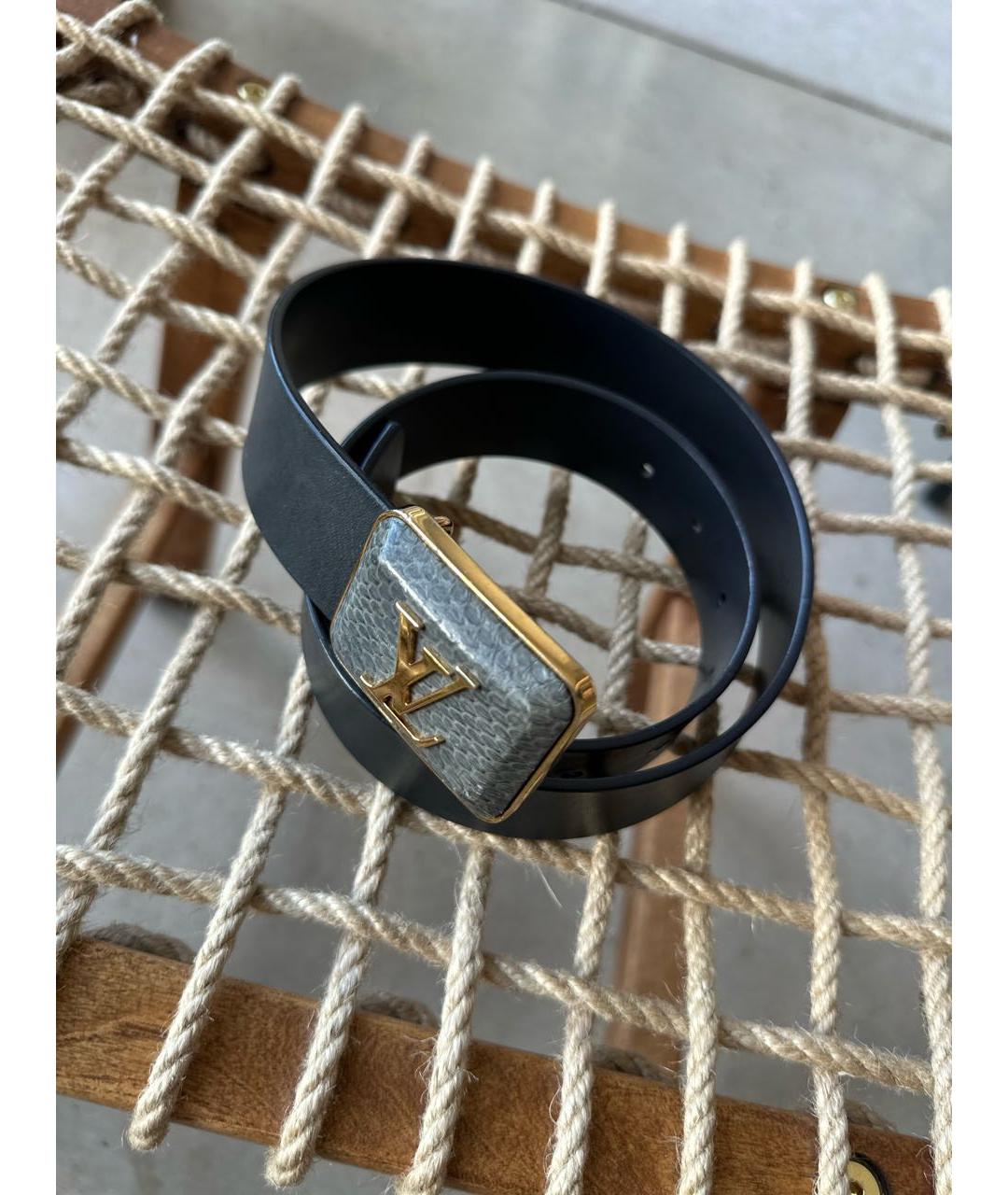 LOUIS VUITTON Черный кожаный ремень, фото 2