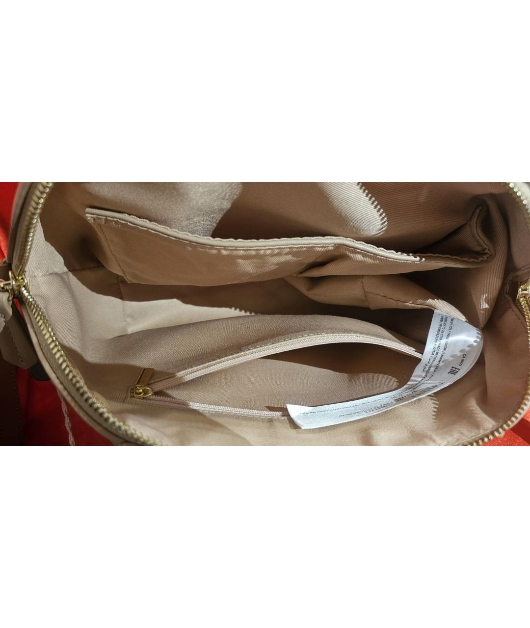 TWIN-SET Бежевая кожаная сумка с короткими ручками, фото 4