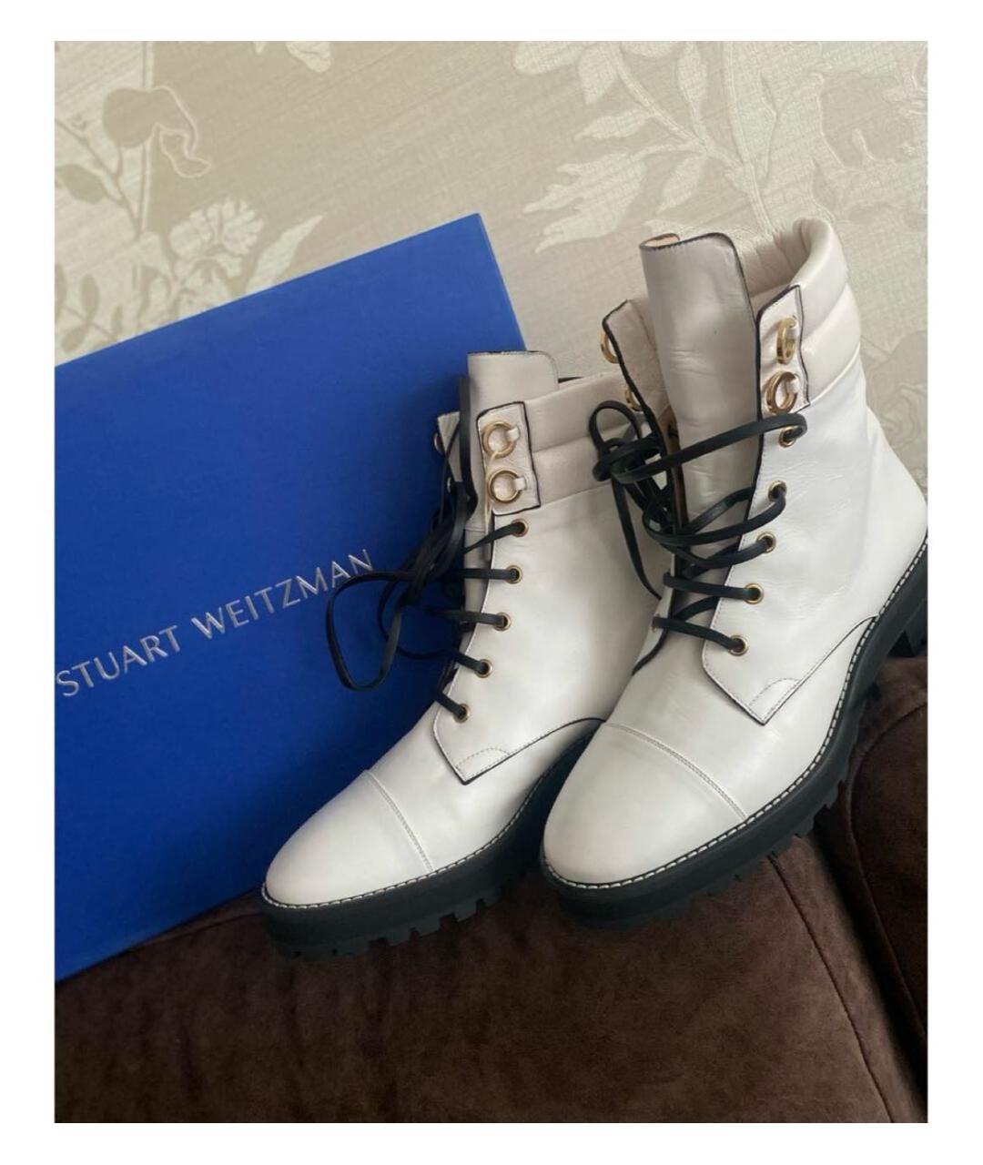 STUART WEITZMAN Белые кожаные ботинки, фото 3