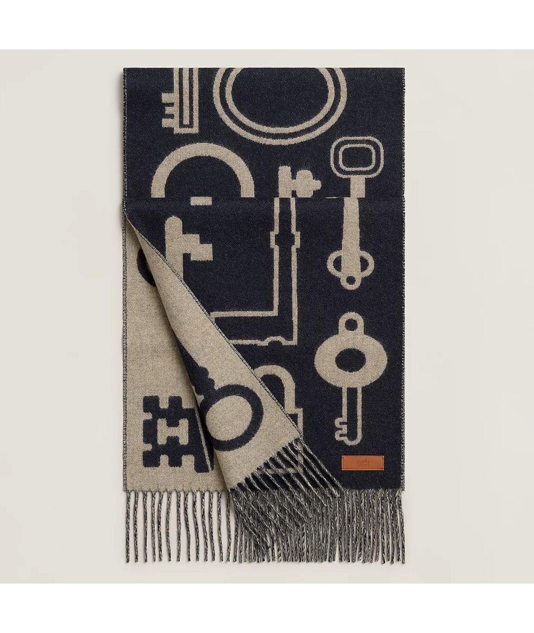 HERMES Черный кашемировый шарф, фото 5