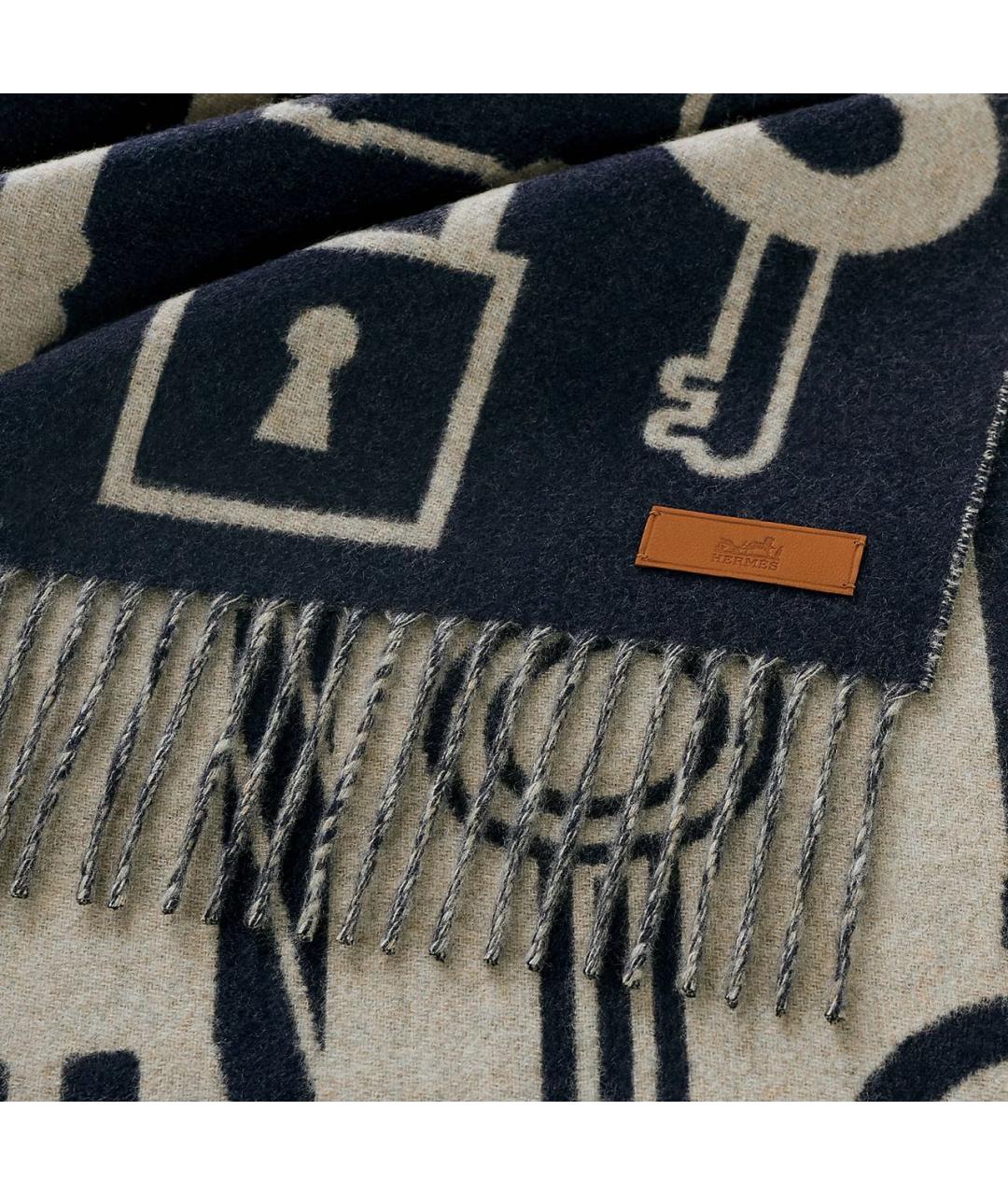 HERMES Черный кашемировый шарф, фото 3