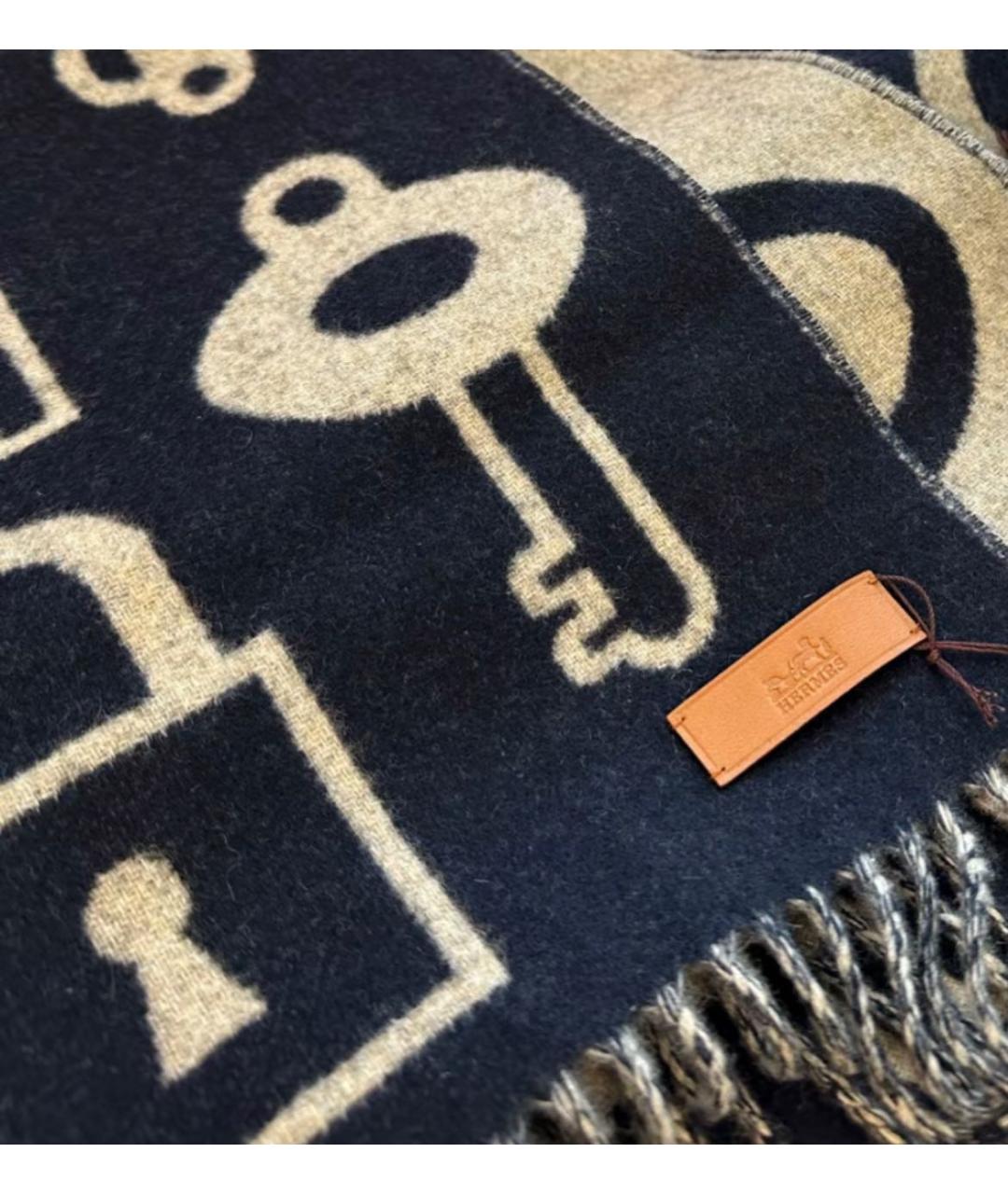 HERMES Черный кашемировый шарф, фото 4