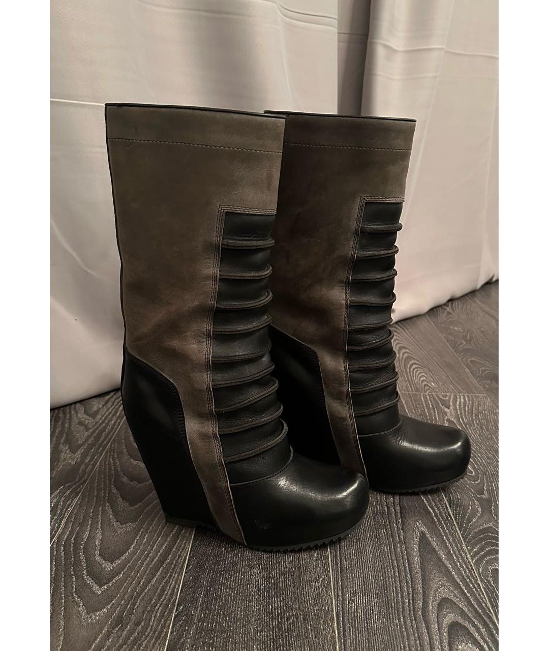 RICK OWENS Черные кожаные ботфорты, фото 6