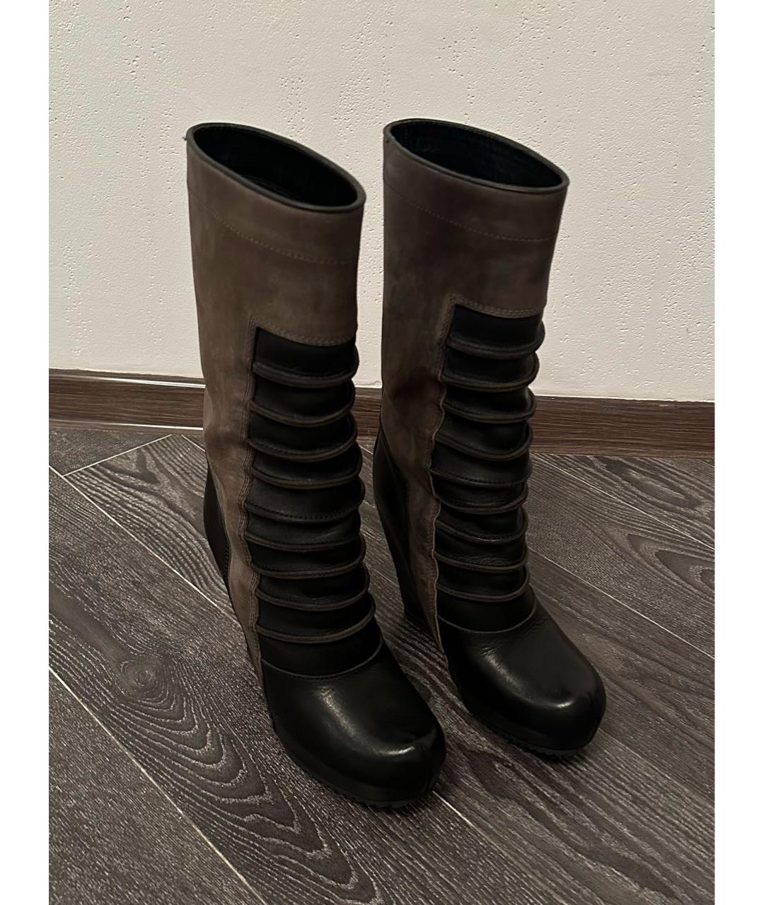 RICK OWENS Черные кожаные ботфорты, фото 3