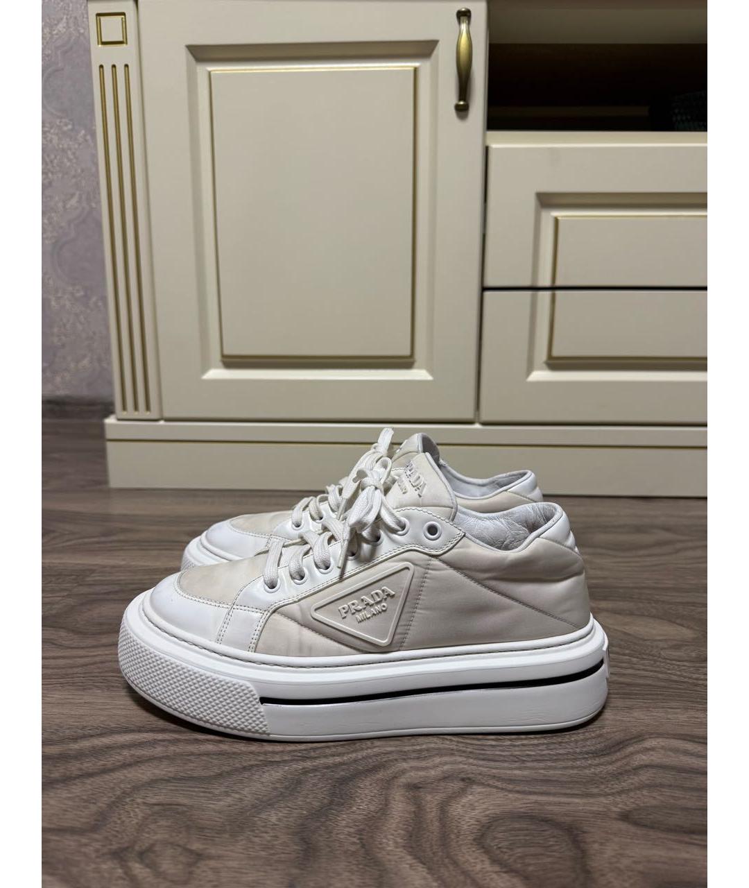 PRADA Бежевые кожаные кеды, фото 8