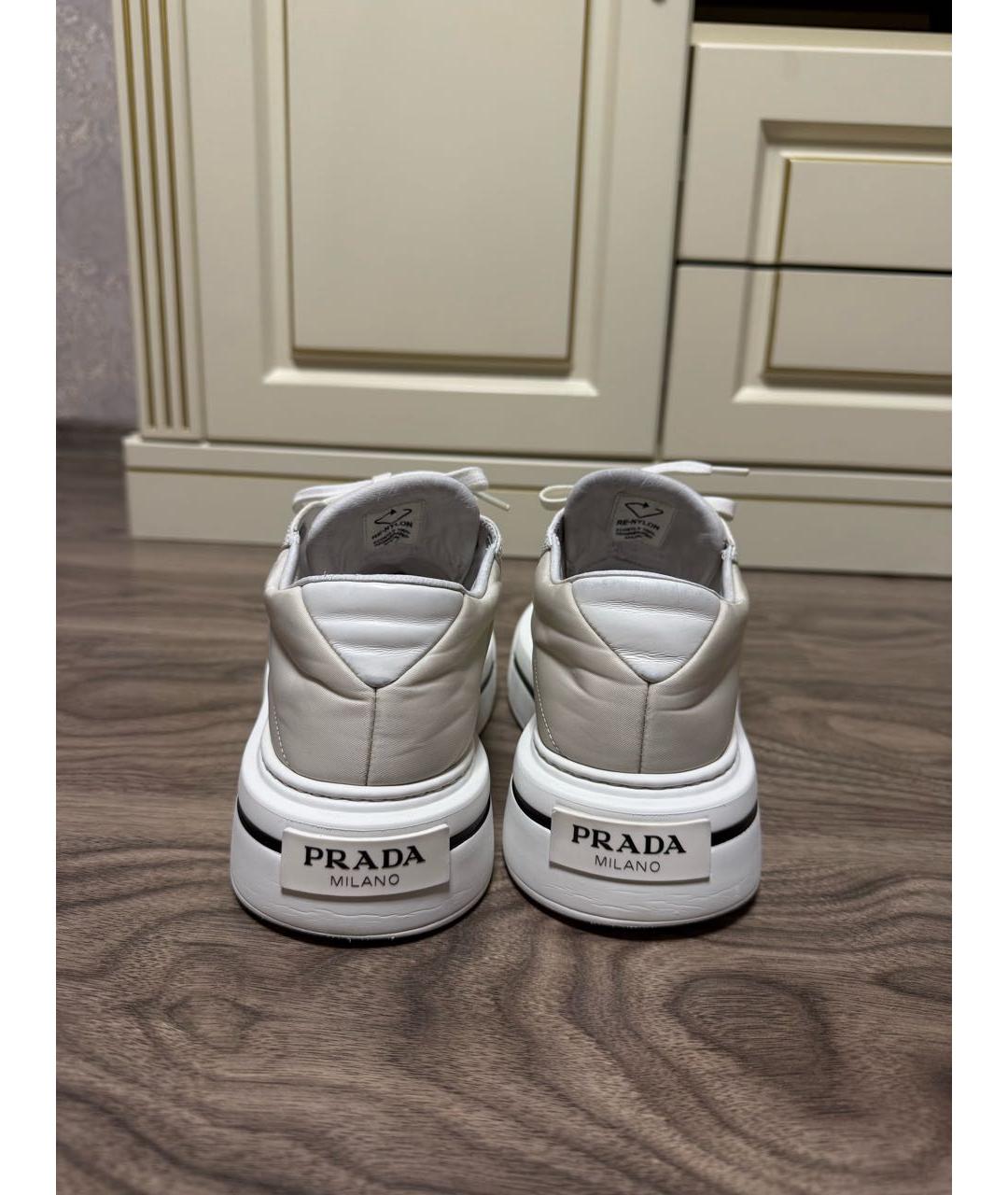 PRADA Бежевые кожаные кеды, фото 4