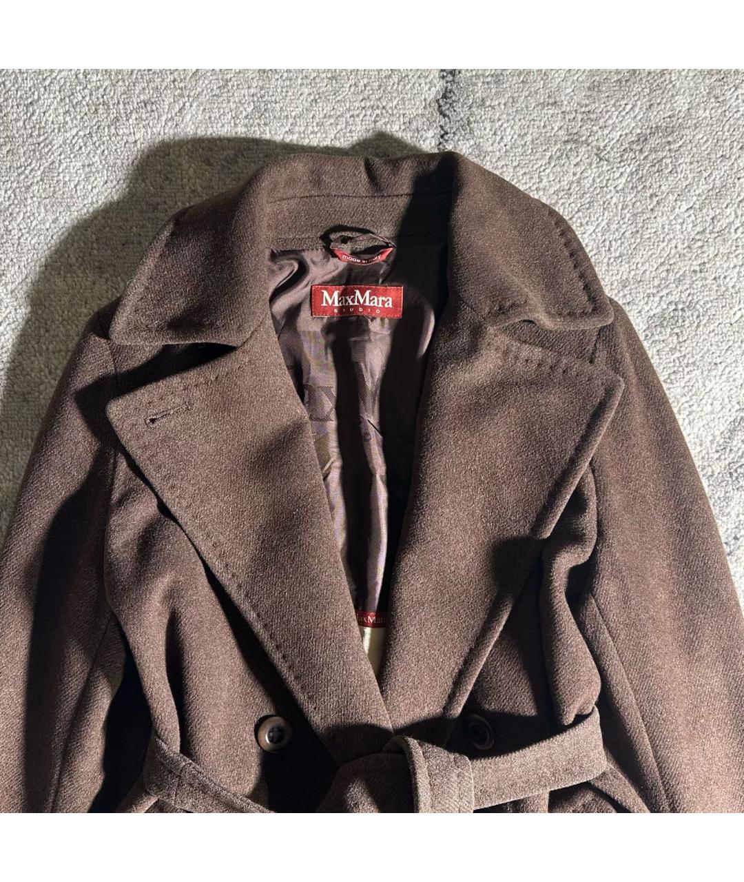 MAX MARA STUDIO Коричневое шерстяное пальто, фото 2