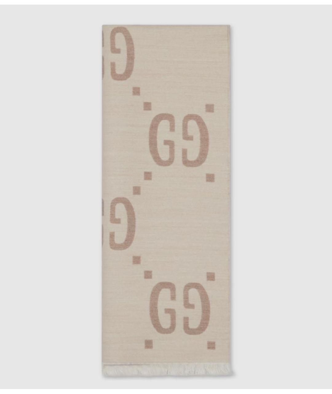 GUCCI Бежевый шерстяной шарф, фото 2