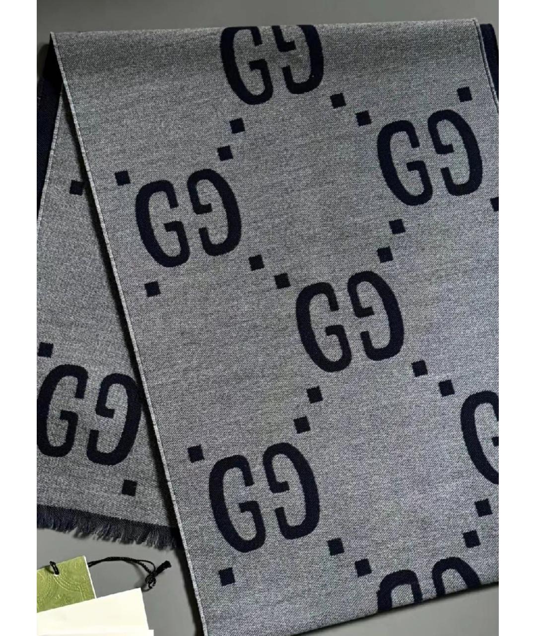 GUCCI Серый шерстяной шарф, фото 5