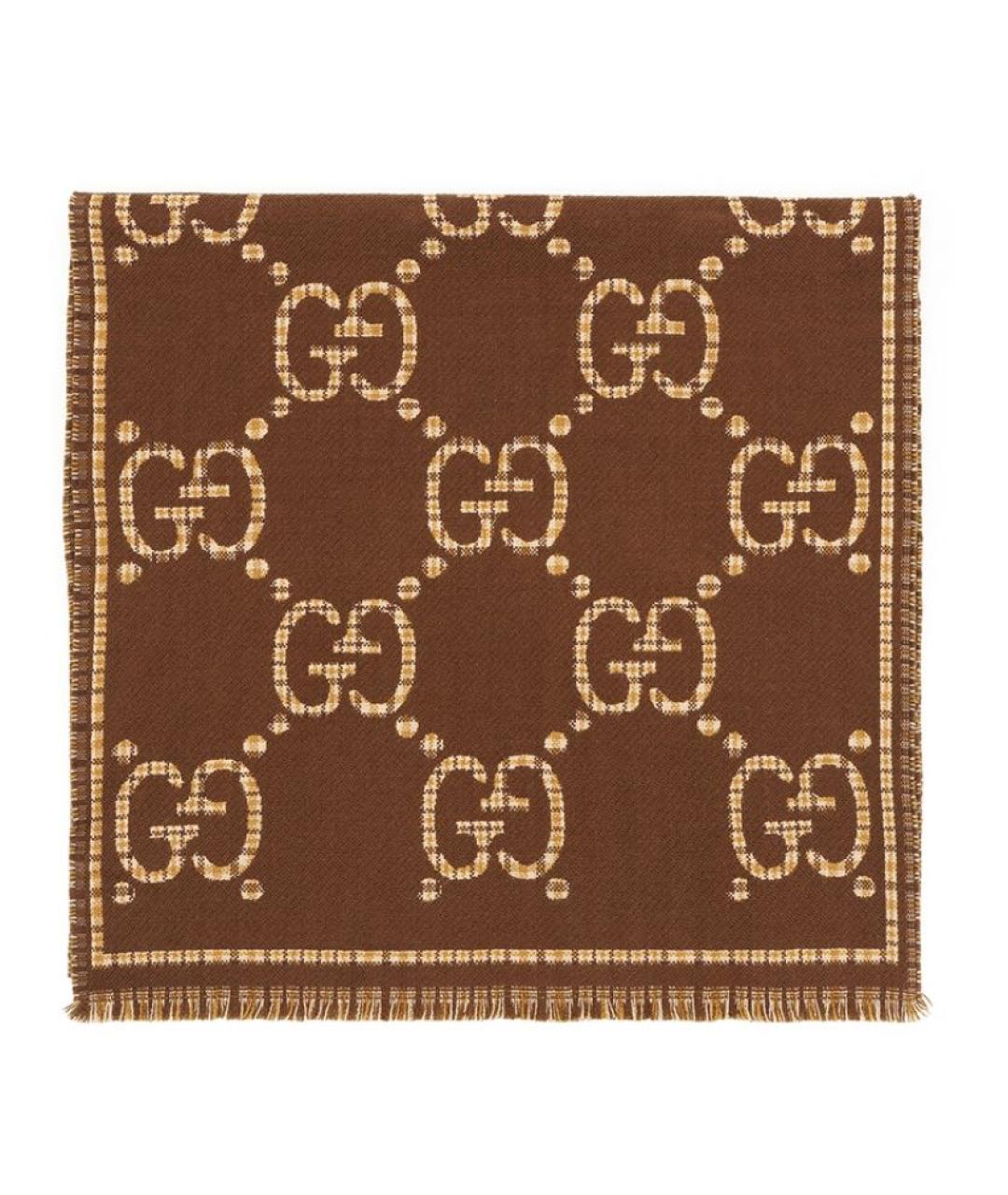 GUCCI Коричневый шерстяной шарф, фото 3