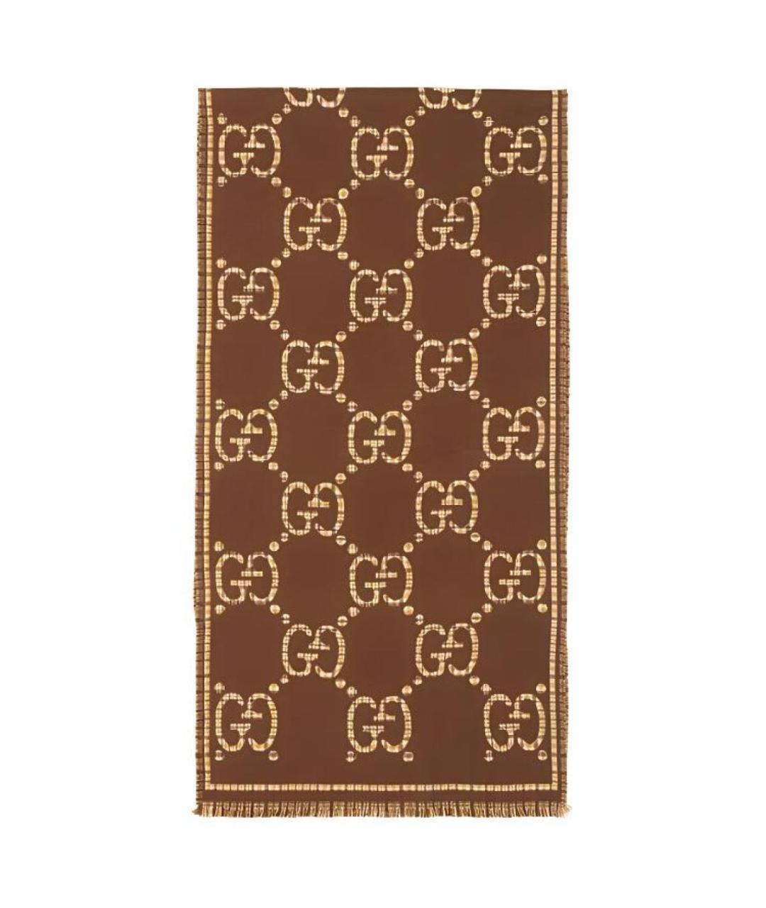 GUCCI Коричневый шерстяной шарф, фото 2