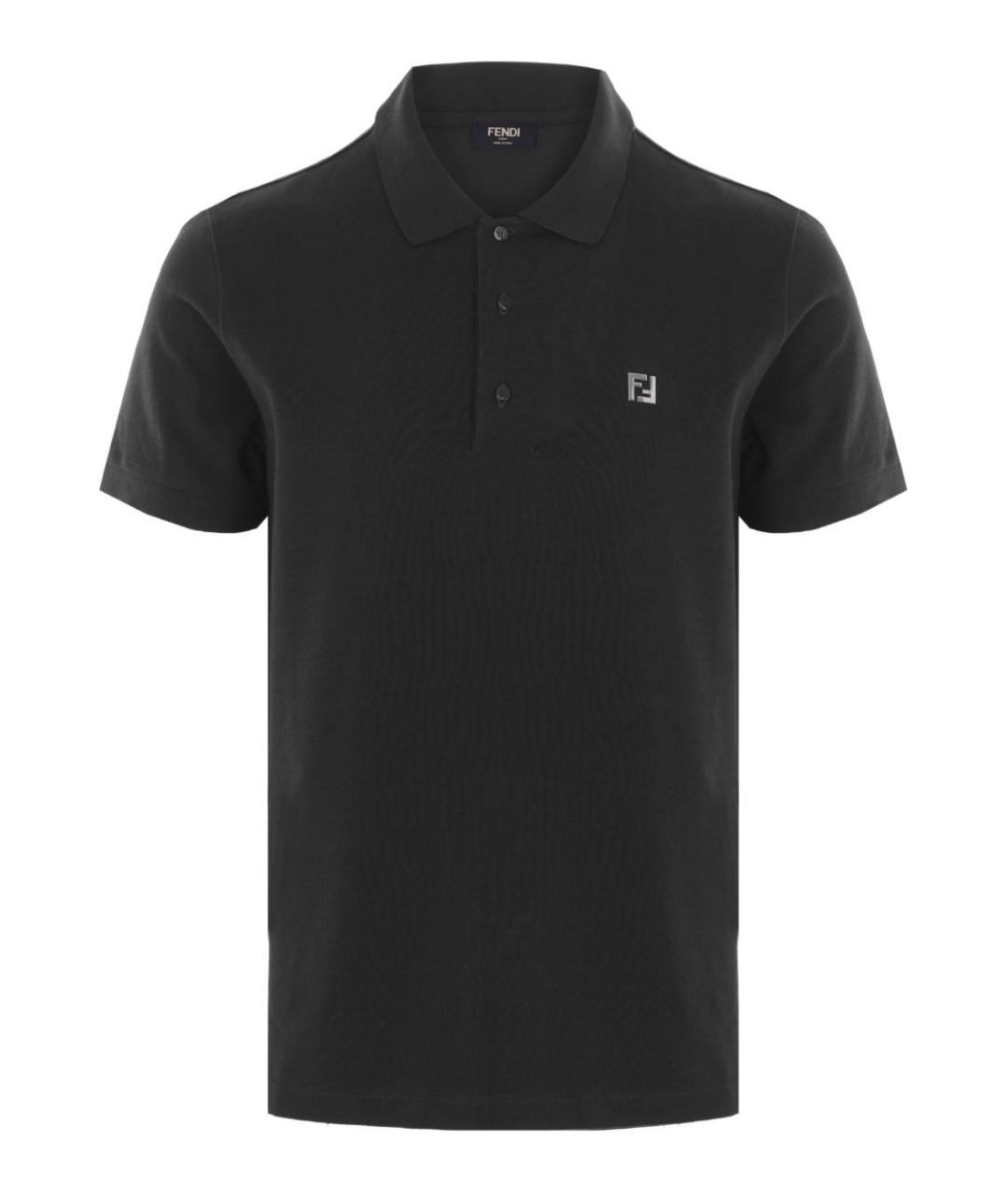 FENDI Черное хлопковое поло с коротким рукавом, фото 1