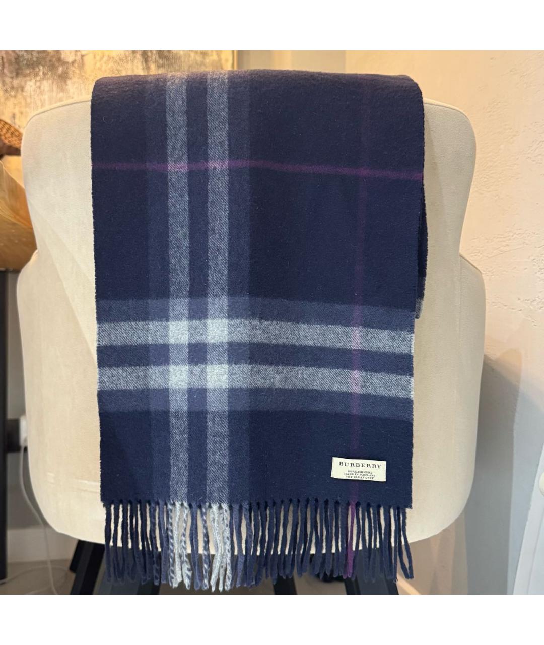 BURBERRY Темно-синий кашемировый шарф, фото 4
