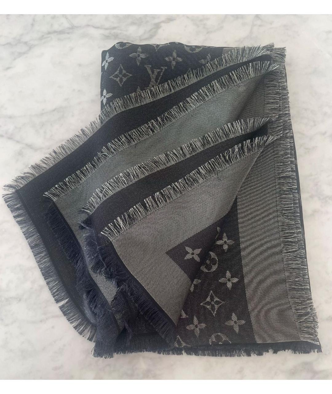 LOUIS VUITTON Черный шелковый платок, фото 4