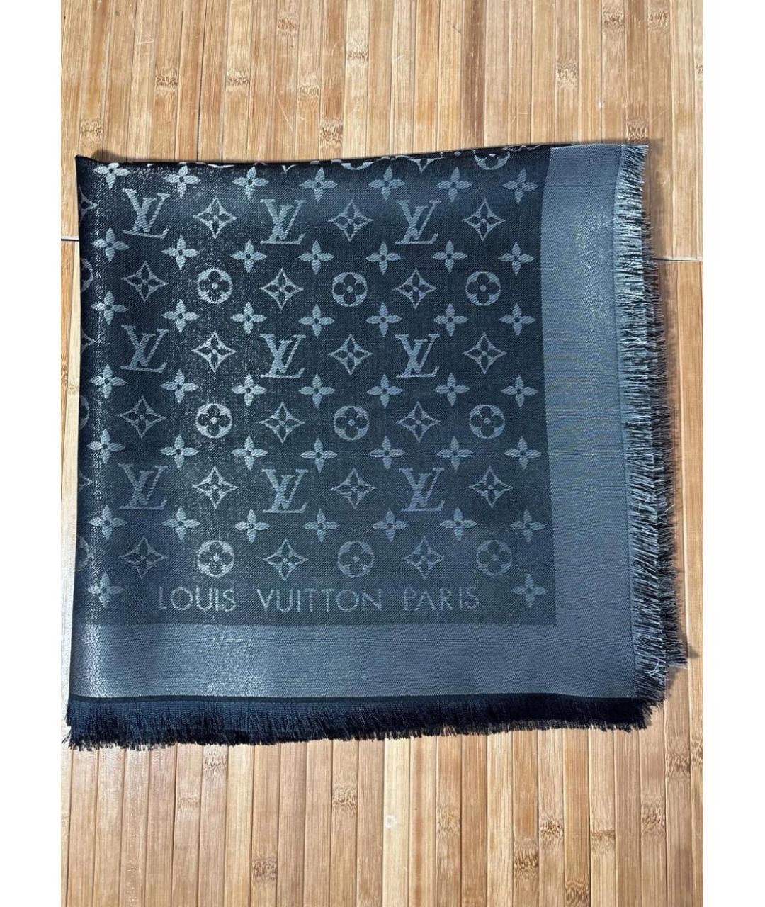 LOUIS VUITTON Черный шелковый платок, фото 7