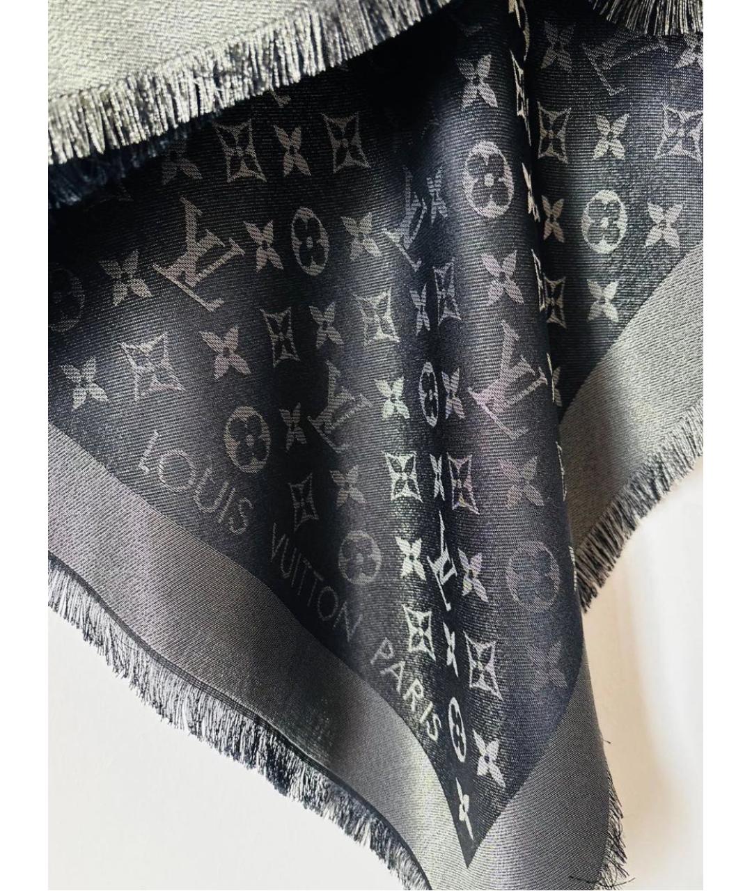 LOUIS VUITTON Черный шелковый платок, фото 2