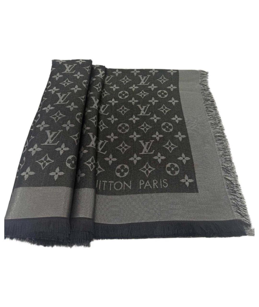 LOUIS VUITTON Черный шелковый платок, фото 1