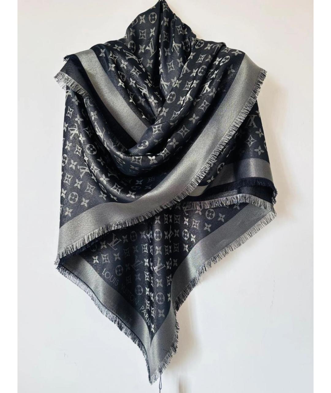 LOUIS VUITTON Черный шелковый платок, фото 5