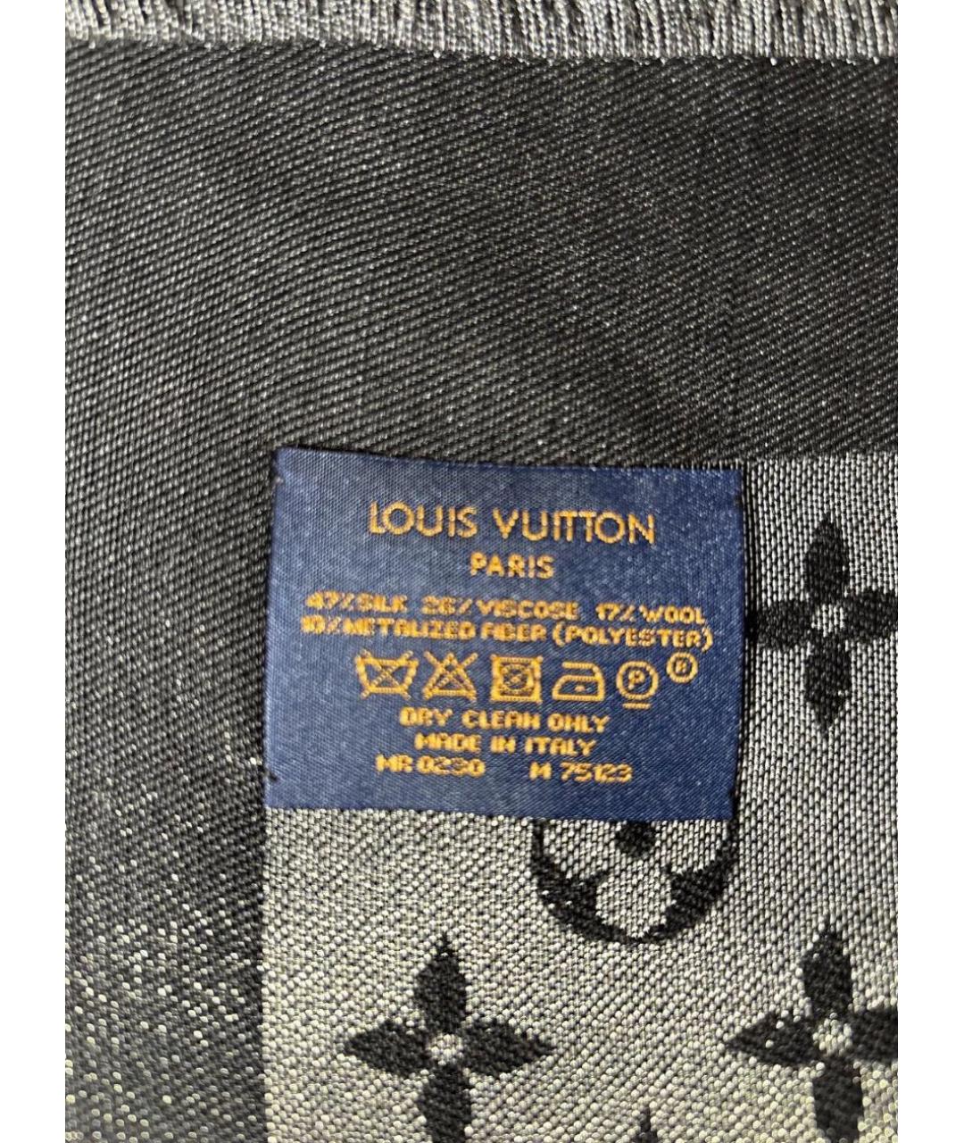 LOUIS VUITTON Черный шелковый платок, фото 3