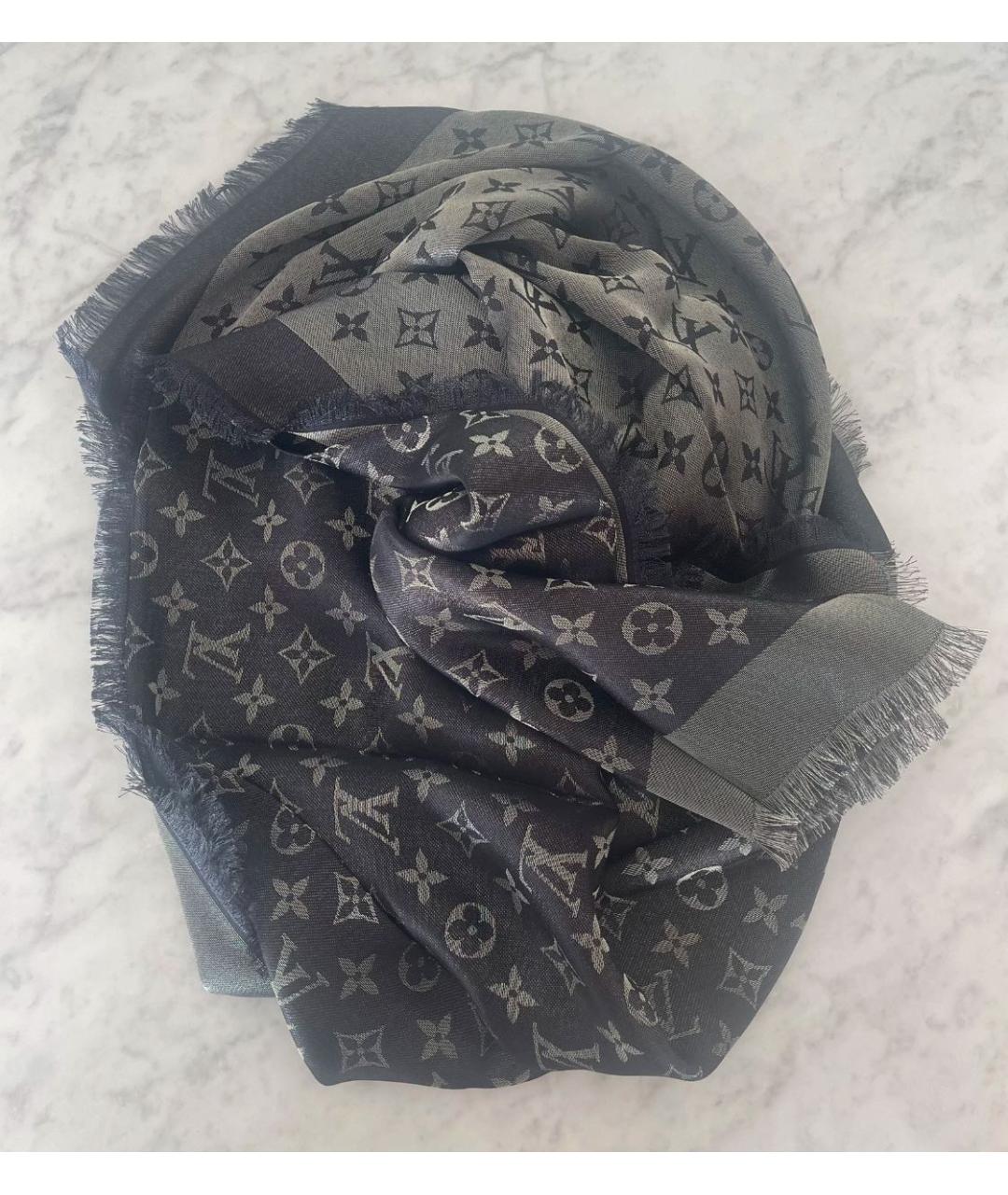 LOUIS VUITTON Черный шелковый платок, фото 6